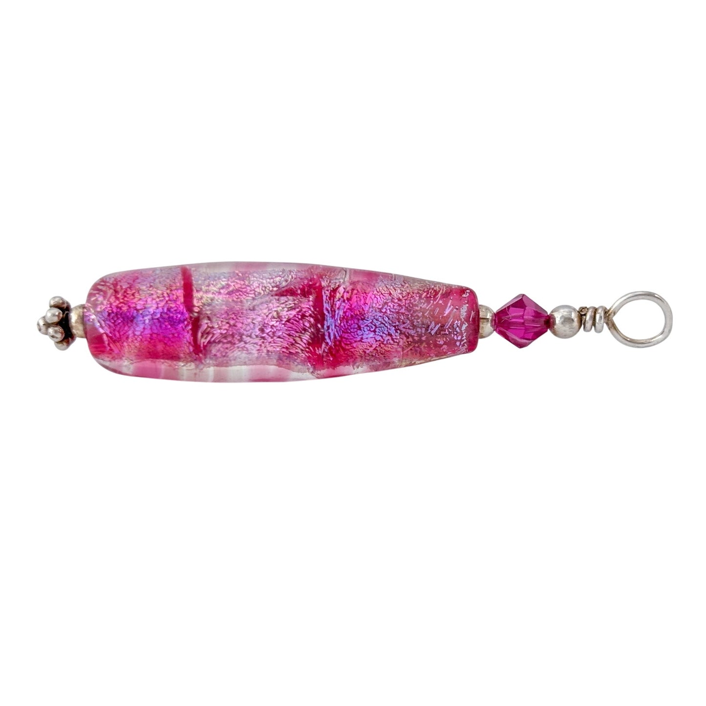 Vintage Sterling Silver 925 Pink Dichroic Glass Pendant