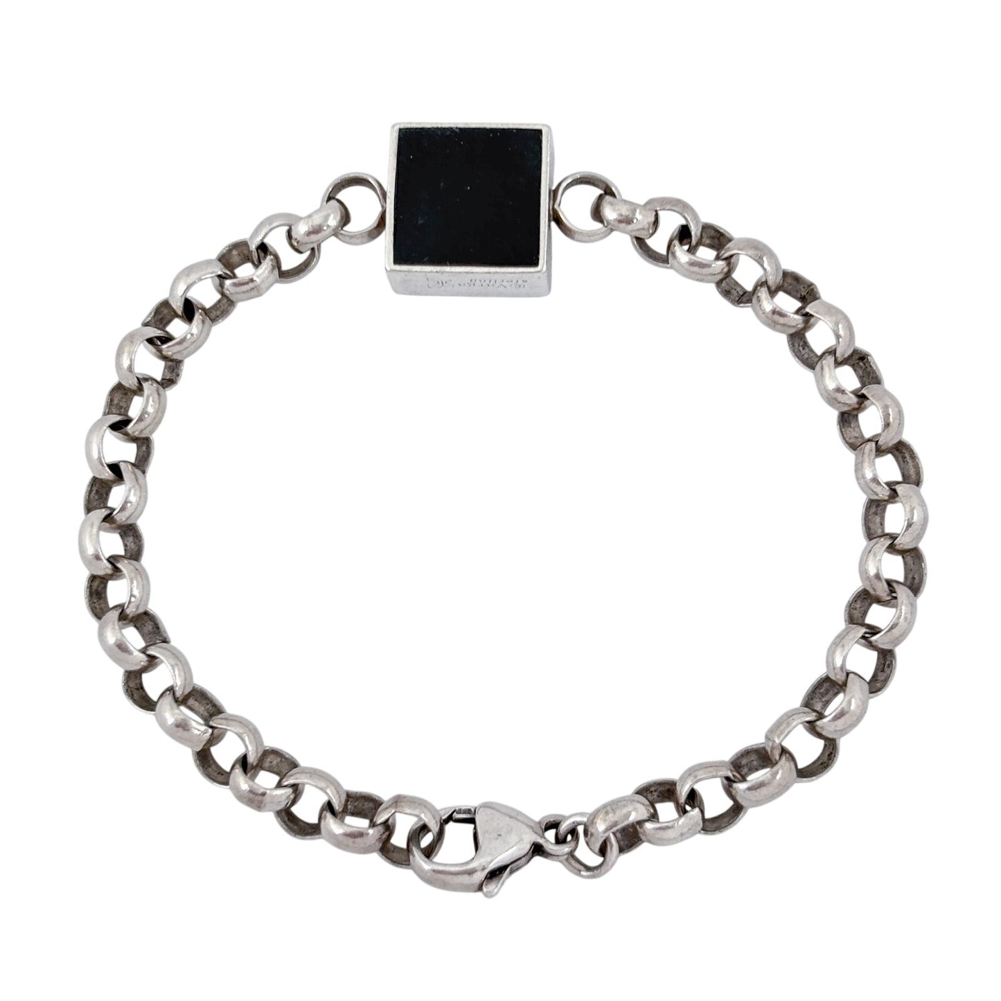 Vintage Sterling Silver 925 Onyx Square Spiral Bracelet 7"