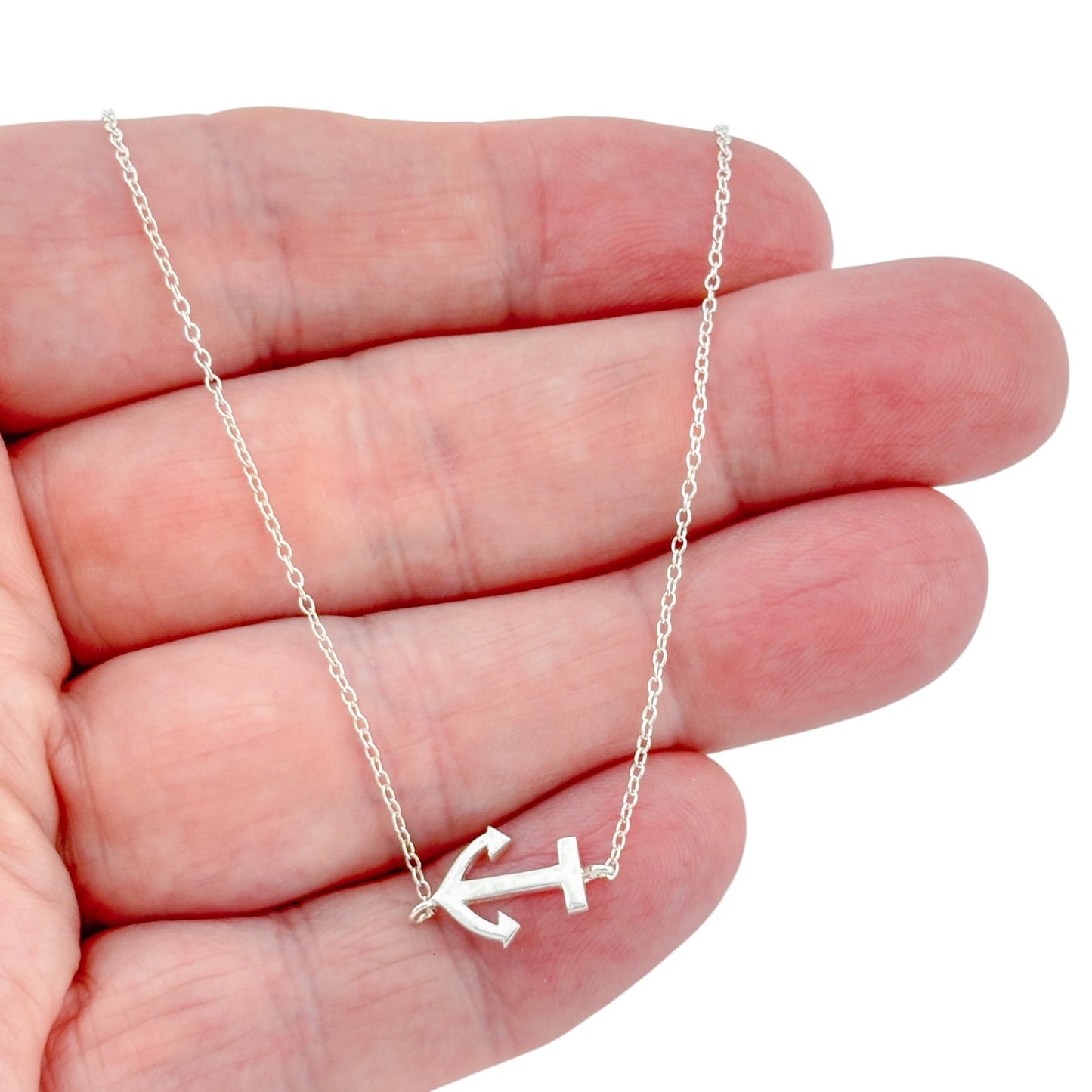 Vintage Sterling Silver 925 Anchor Pendant Necklace 16.5"-18.5"