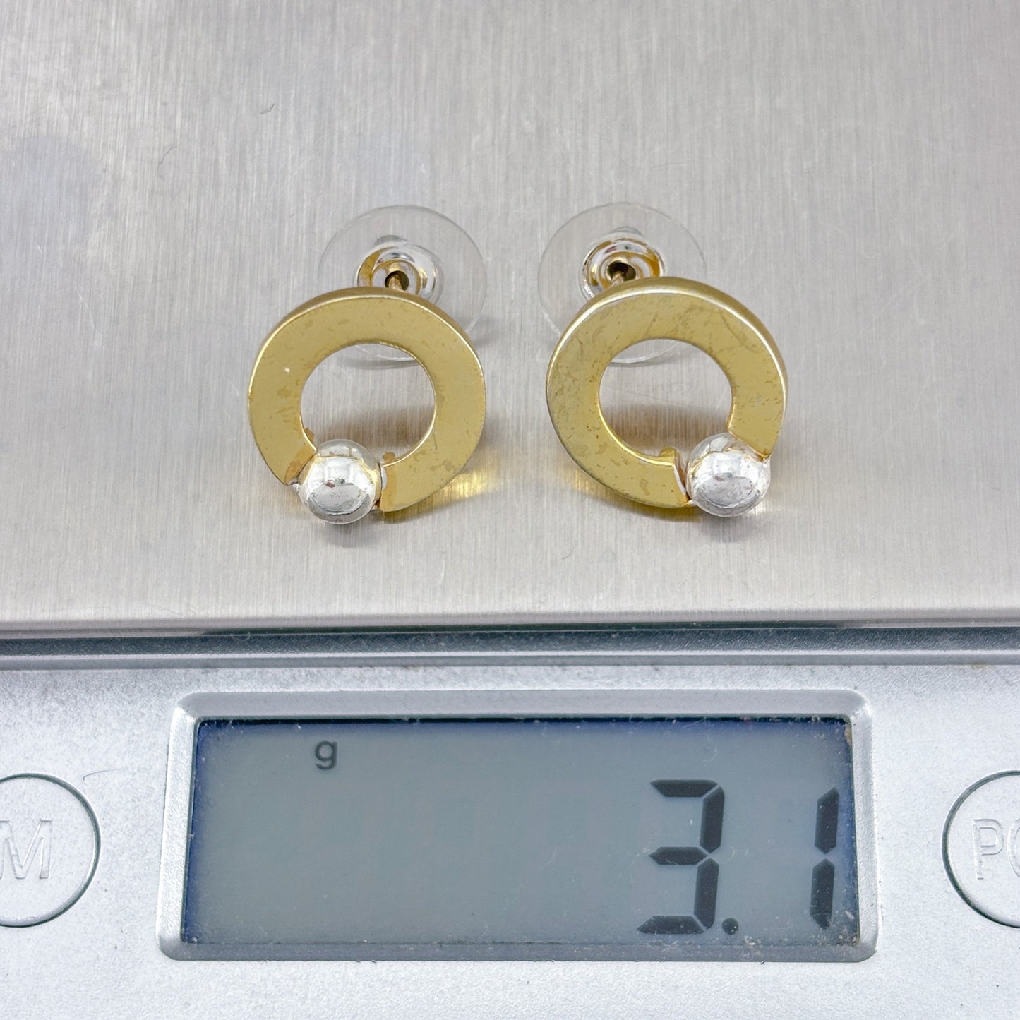 Vintage Sterling Silver 925 Two Tone Hoop Earrings