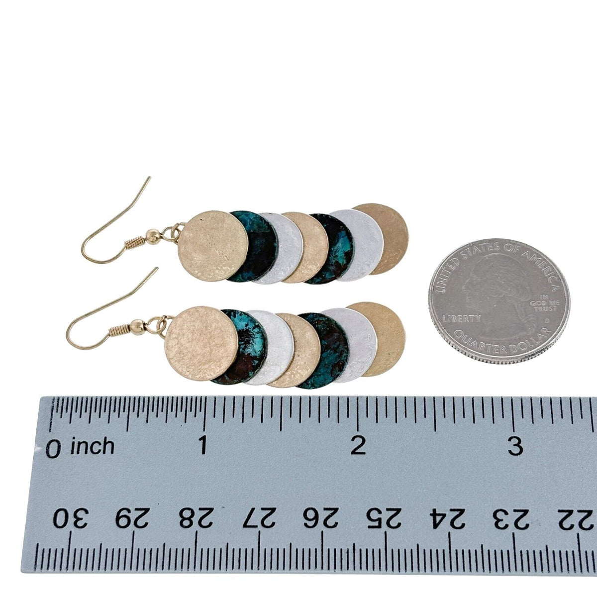 Vintage Gold-Tone Teal Multi-Disc Dangle Earrings