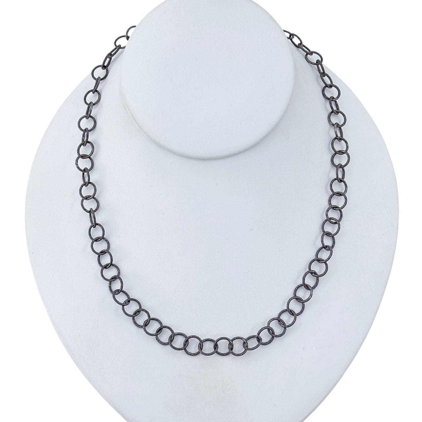 Vintage Sterling Silver 925 Oxidized Twisted Ring Chain Necklace 18"