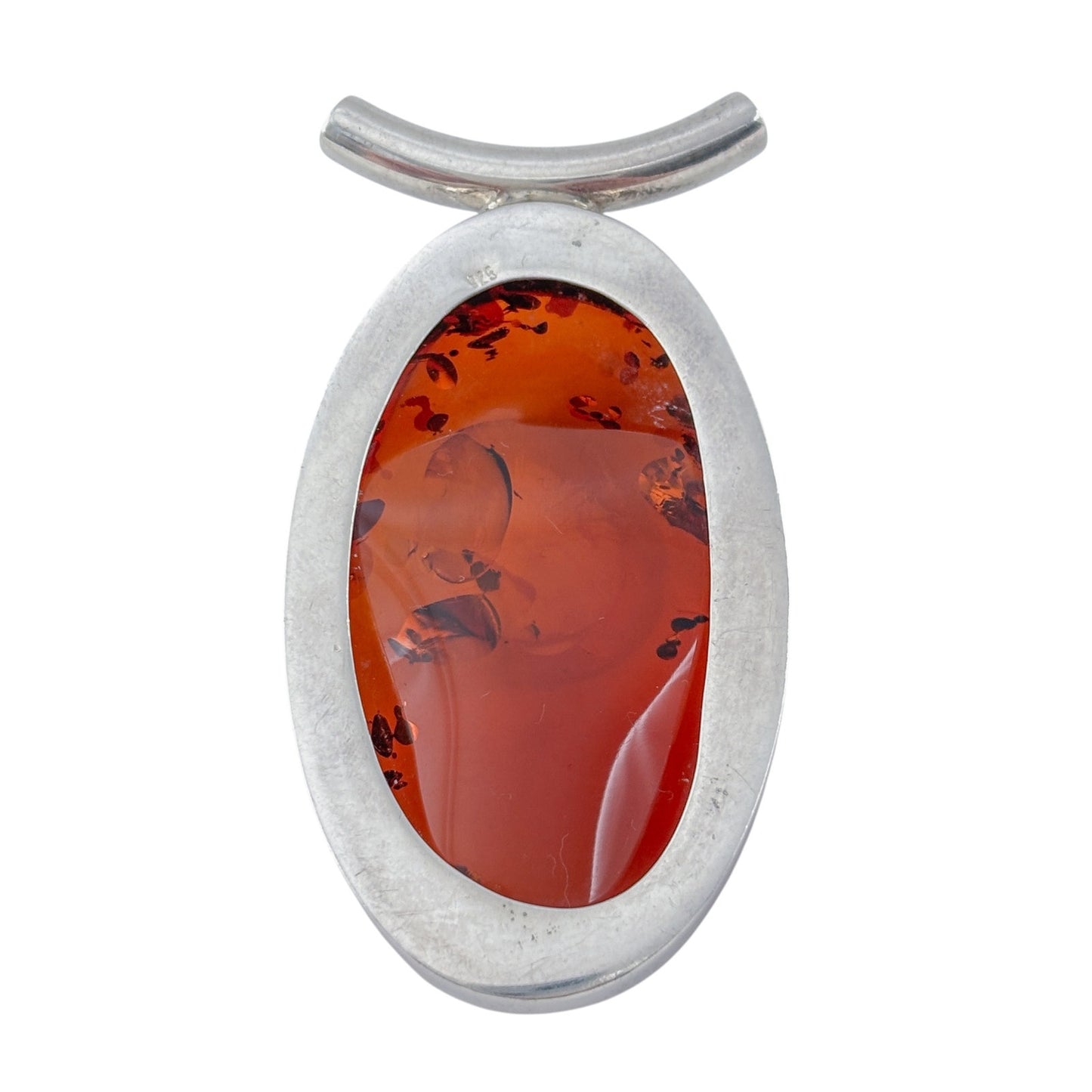 Vintage Sterling Silver 925 Amber Oval Pendant