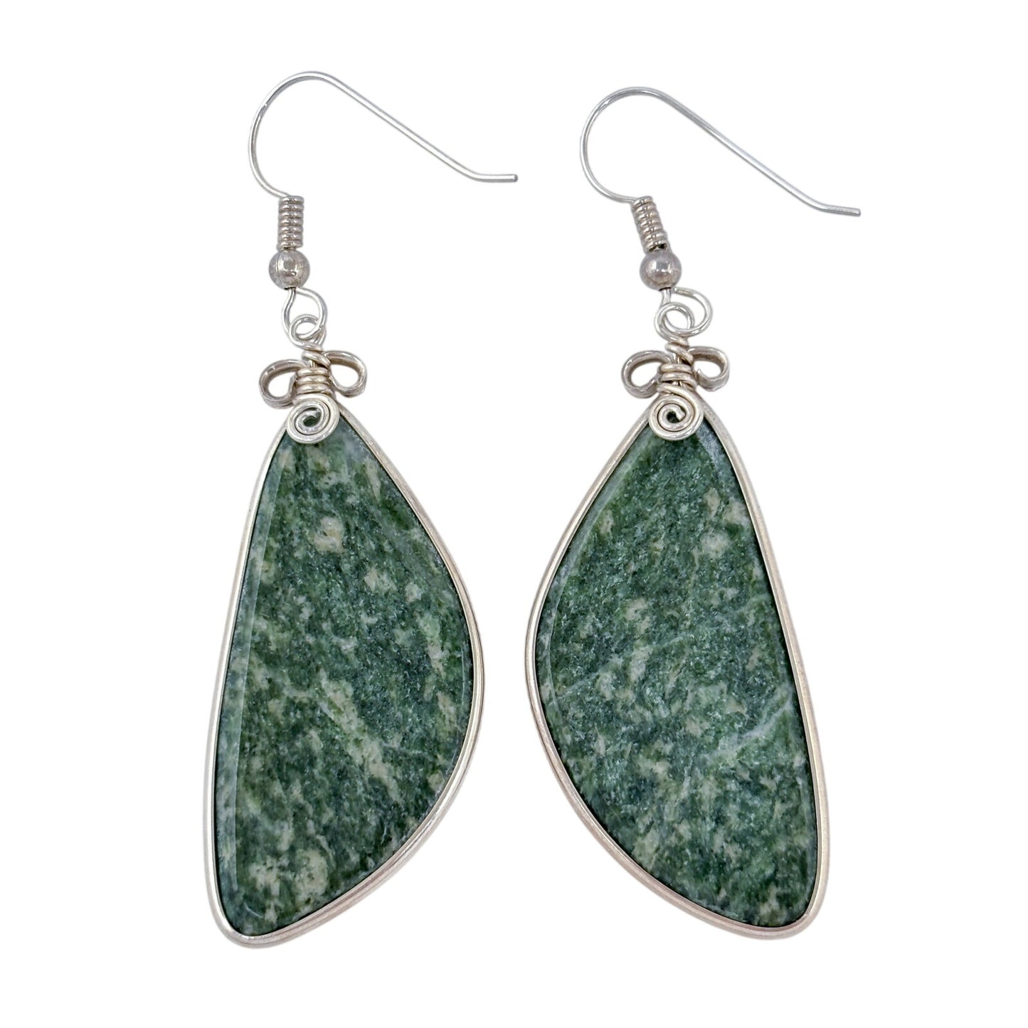 Estate Sterling Silver 925 Nephrite Jade Dangle Earrings