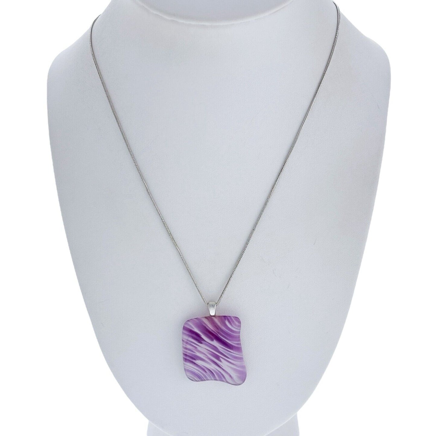 Vintage Sterling Silver 925 Purple White Free Form Glass Pendant