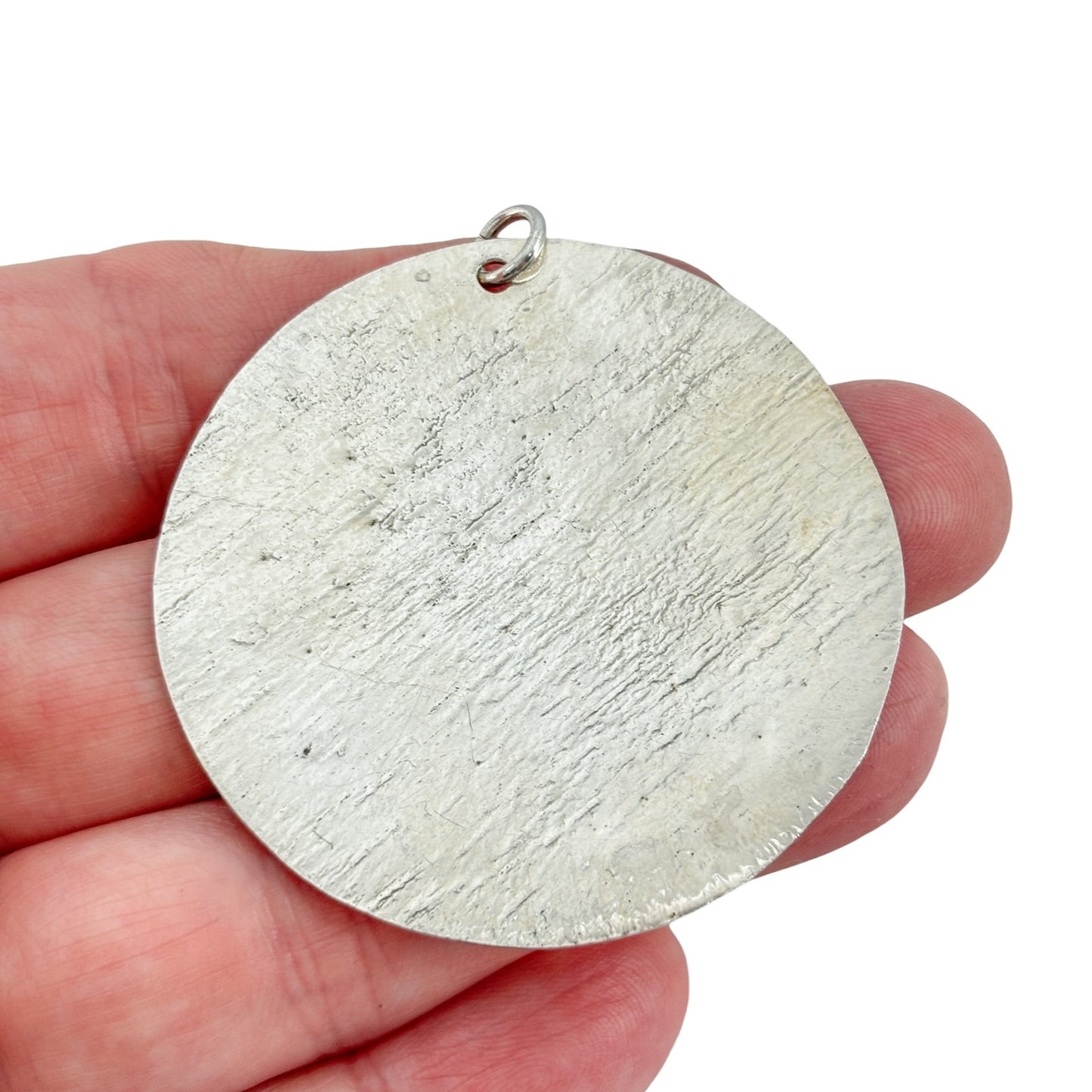 Vintage Sterling Silver 925 Large Textured Disc Pendant