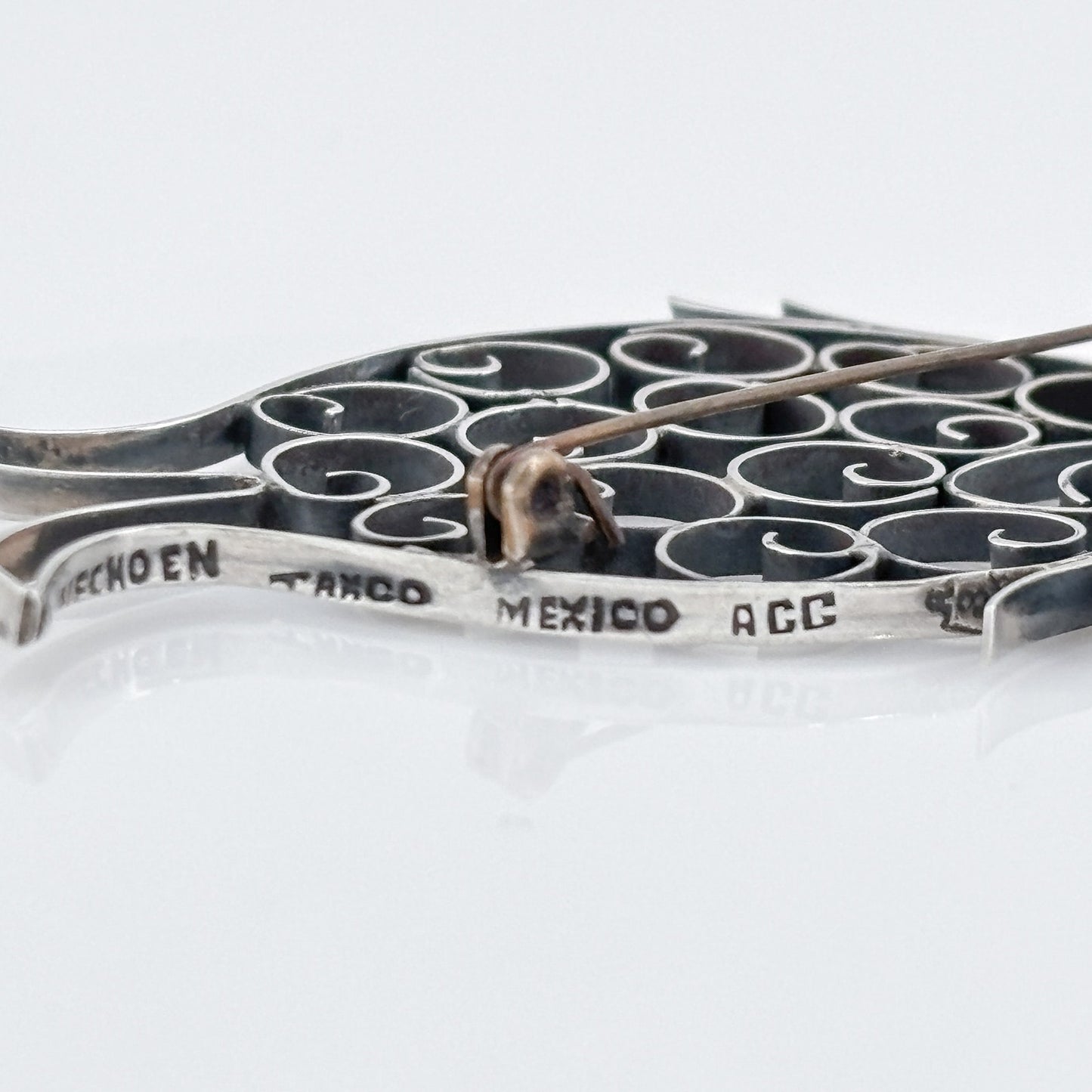 Vintage Mexico Taxco Sterling Silver 925 Fish Filigree Brooch