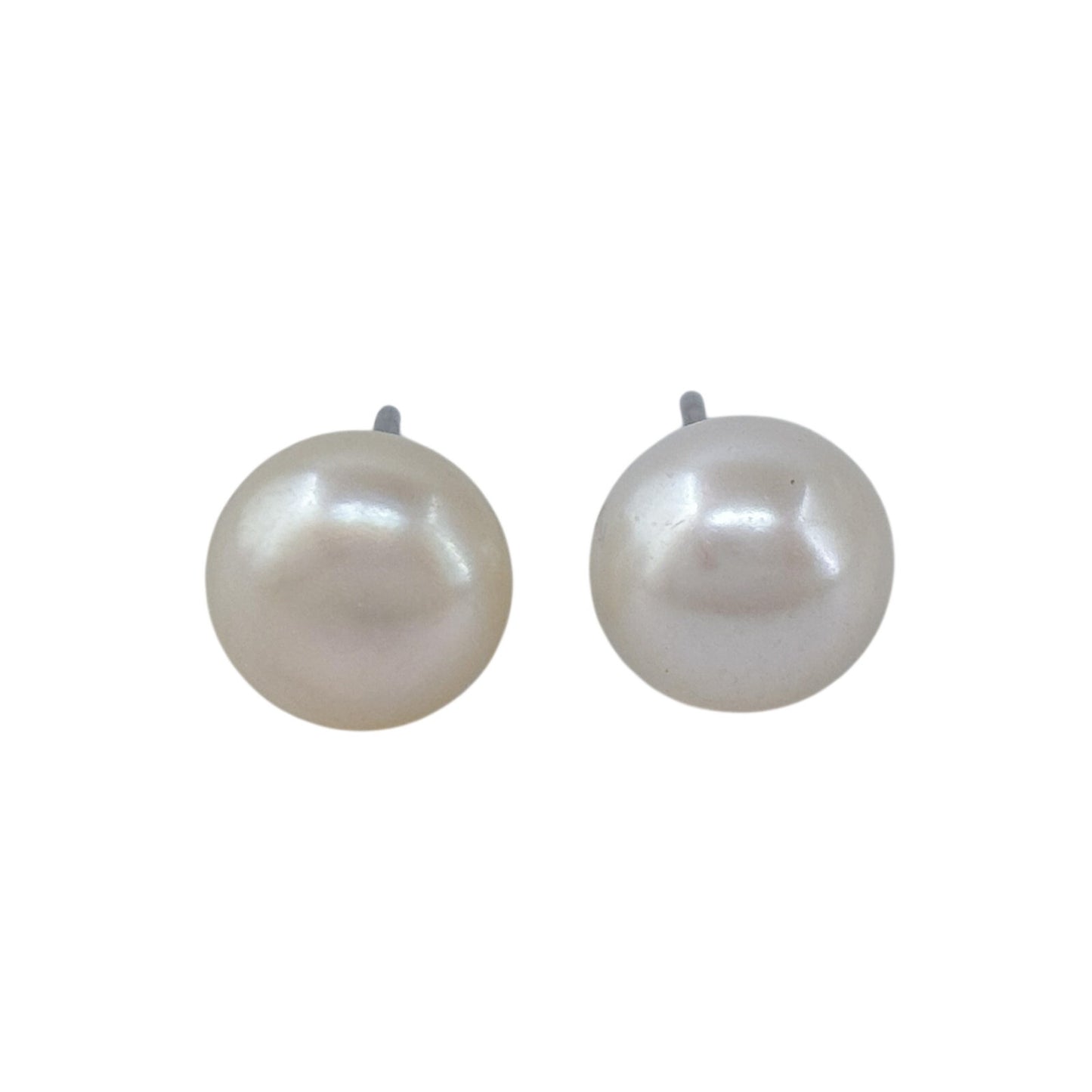 Vintage Sterling Silver 925 Large 8.6mm Pearl Stud Earrings