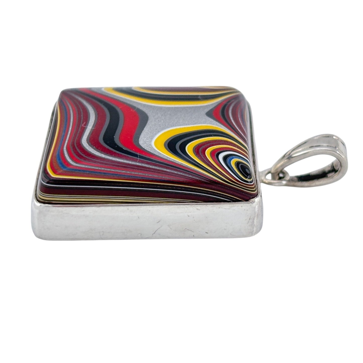 Vintage Sterling Silver 925 Yellow Red Glass Swirl Pendant