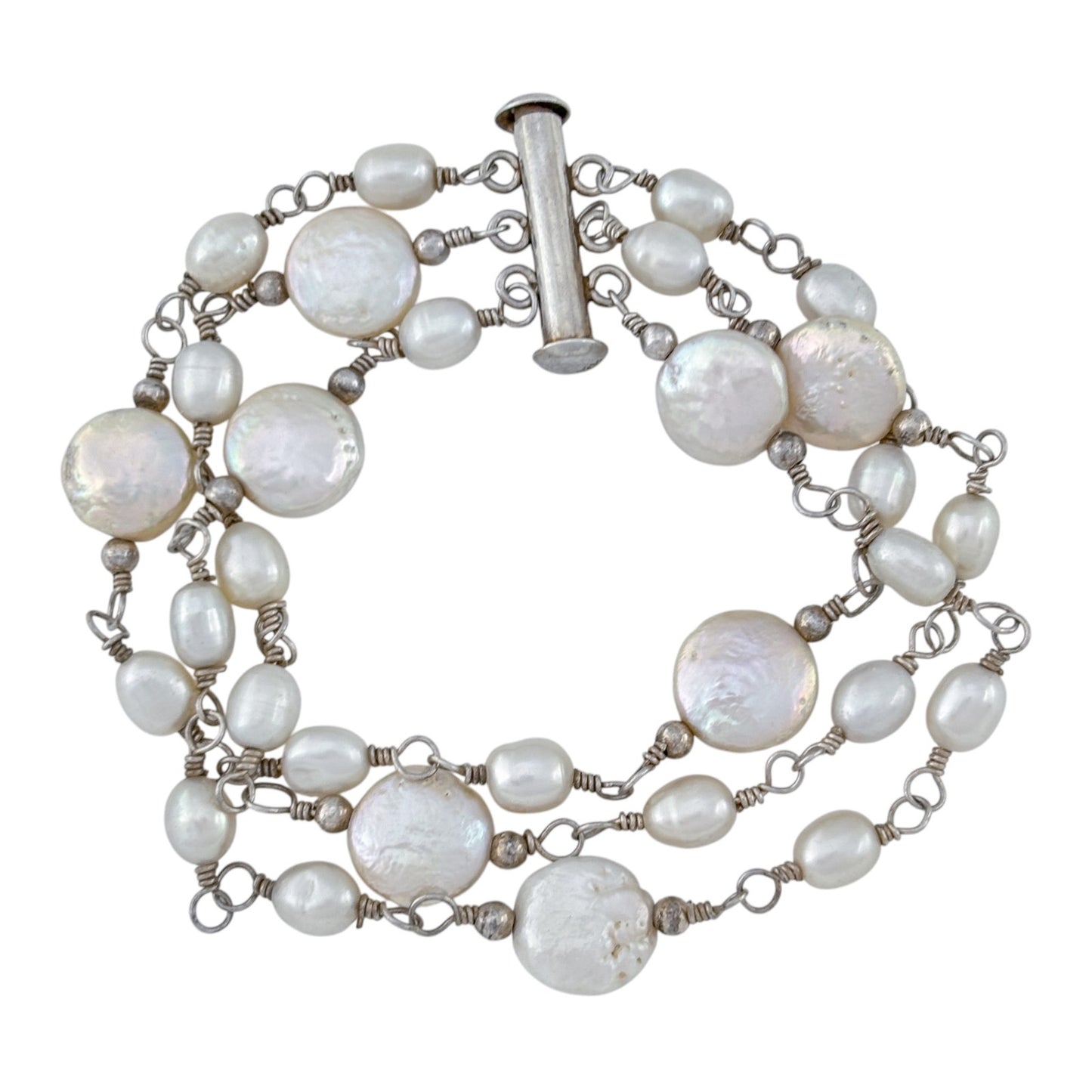 Vintage Sterling Silver 925 Freshwater Pearl Bracelet 7"