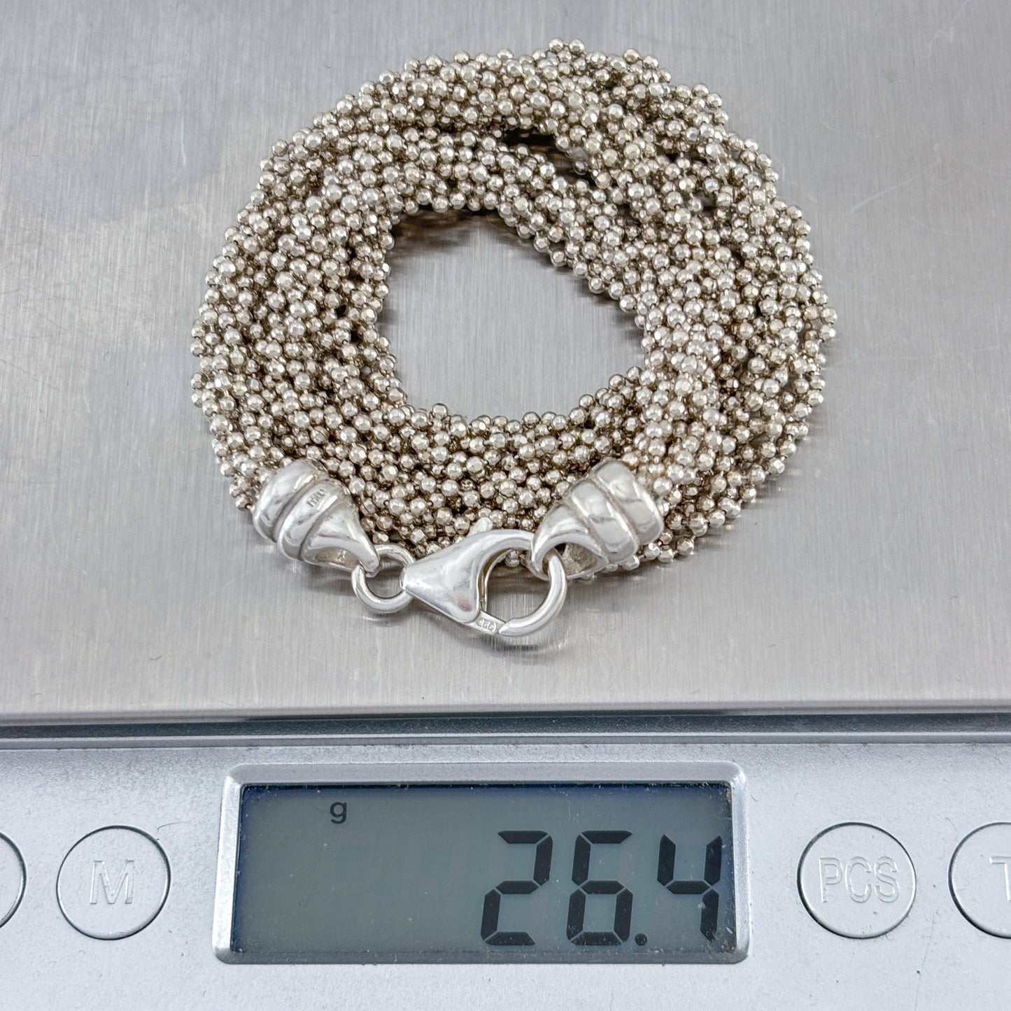 Vintage Sterling Silver 925 Multi Strand Bead Necklace 16"