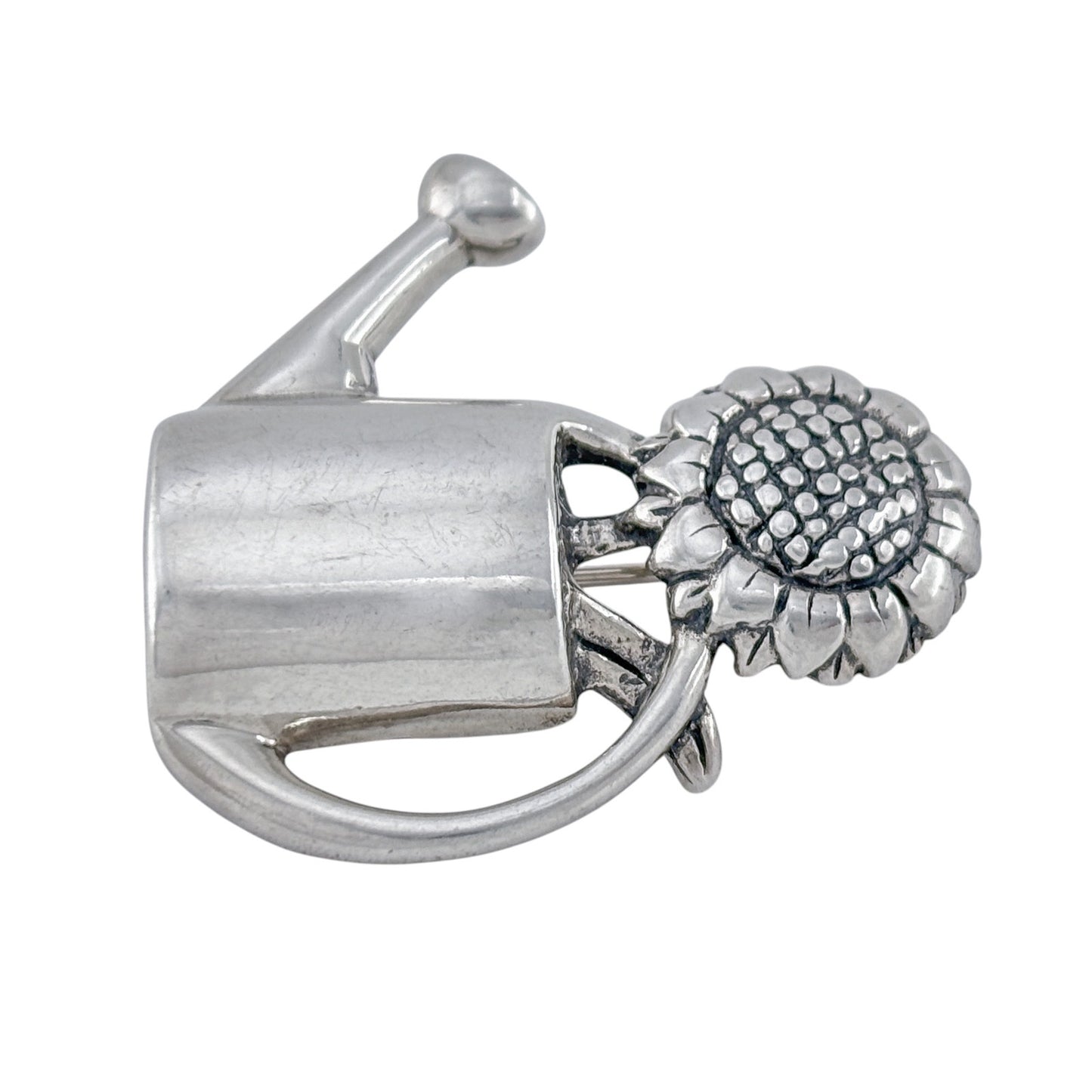 Vintage Sterling Silver 925 Watering Can Sunflower Brooch