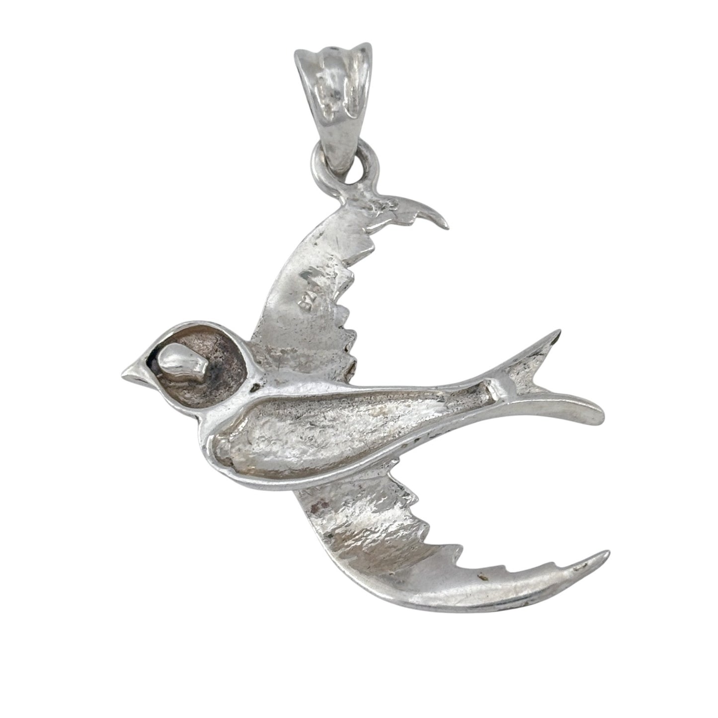 Vintage Sterling Silver 925 Blue Crystal Swallow Bird Pendant
