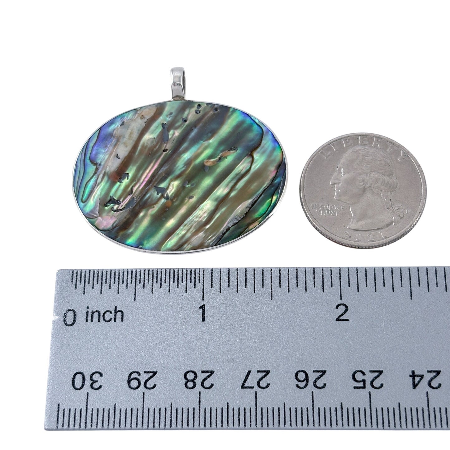 Vintage Sterling Silver 925 Abalone Shell Oval Pendant