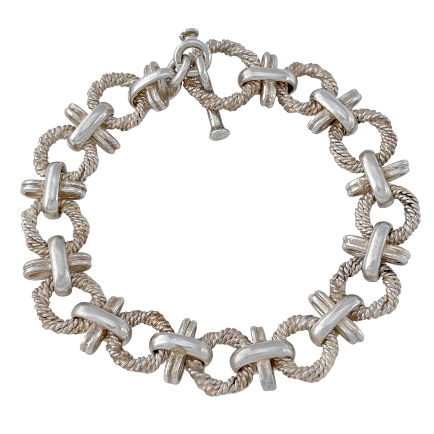 Vintage Mexico Sterling Silver 925 Rope Link Bracelet 8"