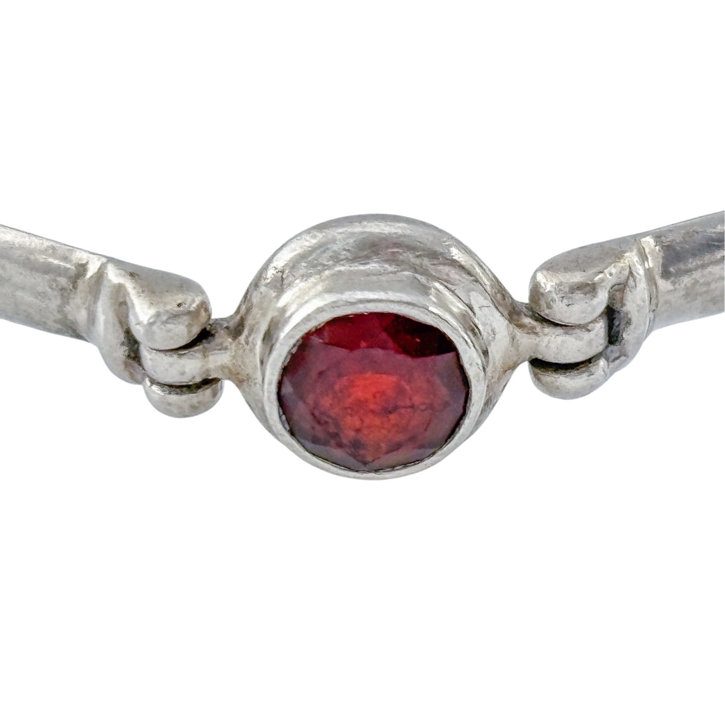 Vintage Sterling Silver 925 Garnet Link Bracelet 6.75"