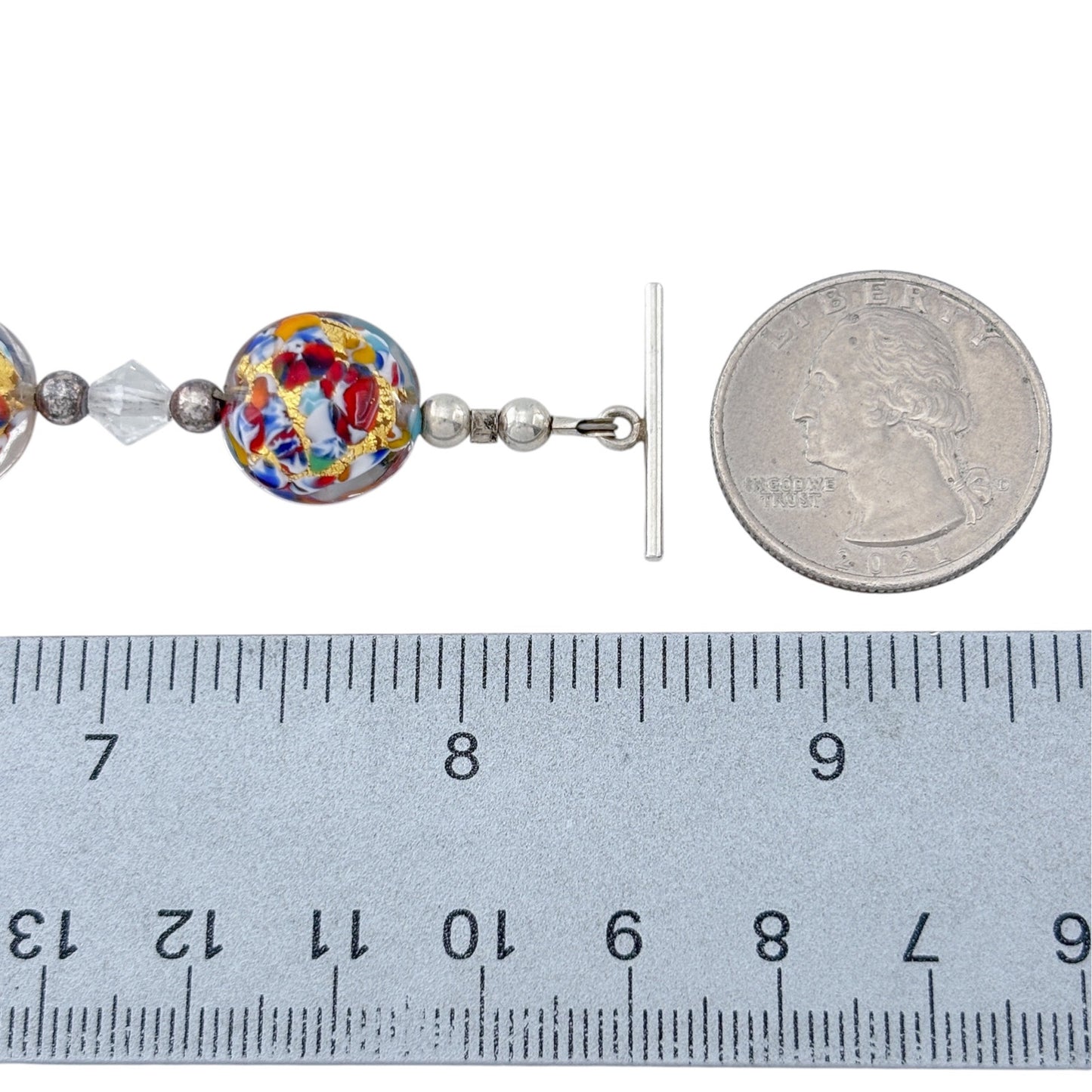 Vintage Sterling Silver 925 Murano Glass Bead Bracelet 7.5-8.5"