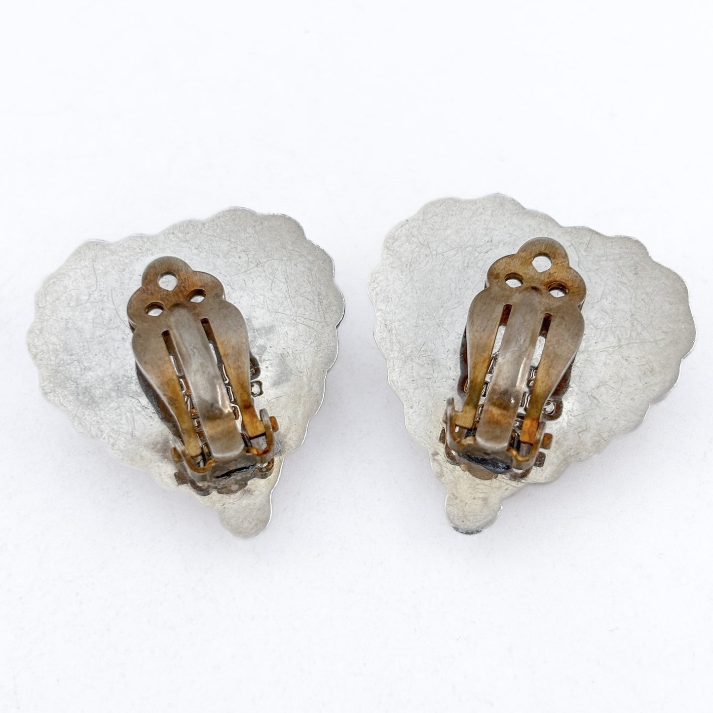 Vintage Sterling Silver 925 Beaded Heart Clip On Earrings