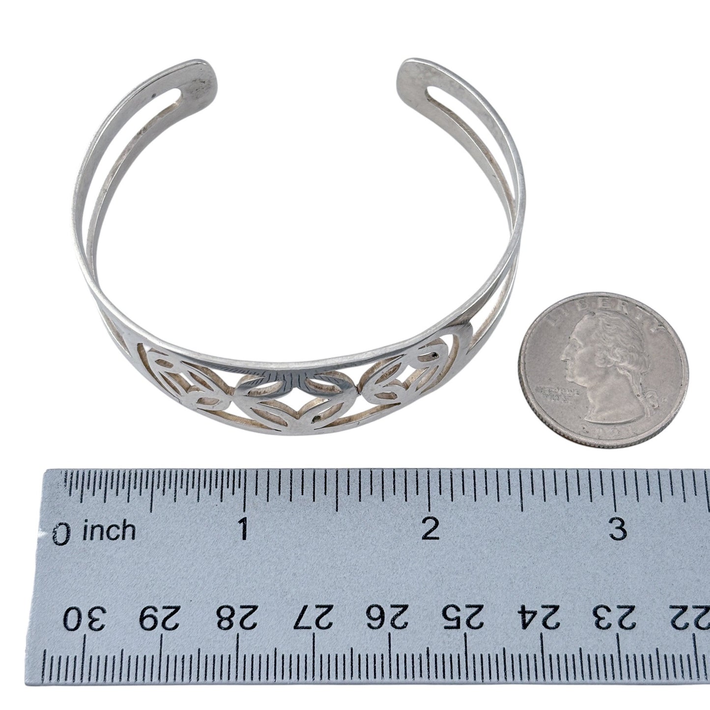 Vintage Sterling Silver 925 Openwork Cuff Bracelet 7.25"