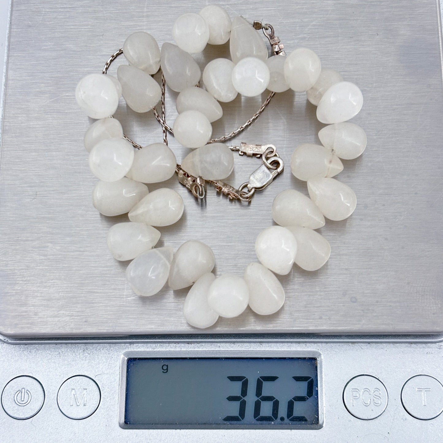 Vintage Sterling Silver 925 White Quartz Tumbled Necklace 16.5"