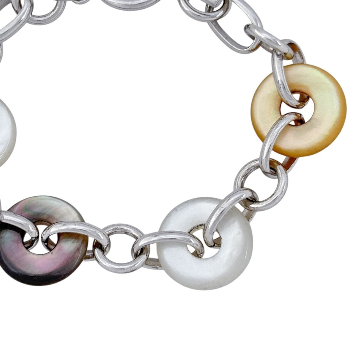 Vintage Sterling Silver 925 Abalone Donut Bracelet 7"