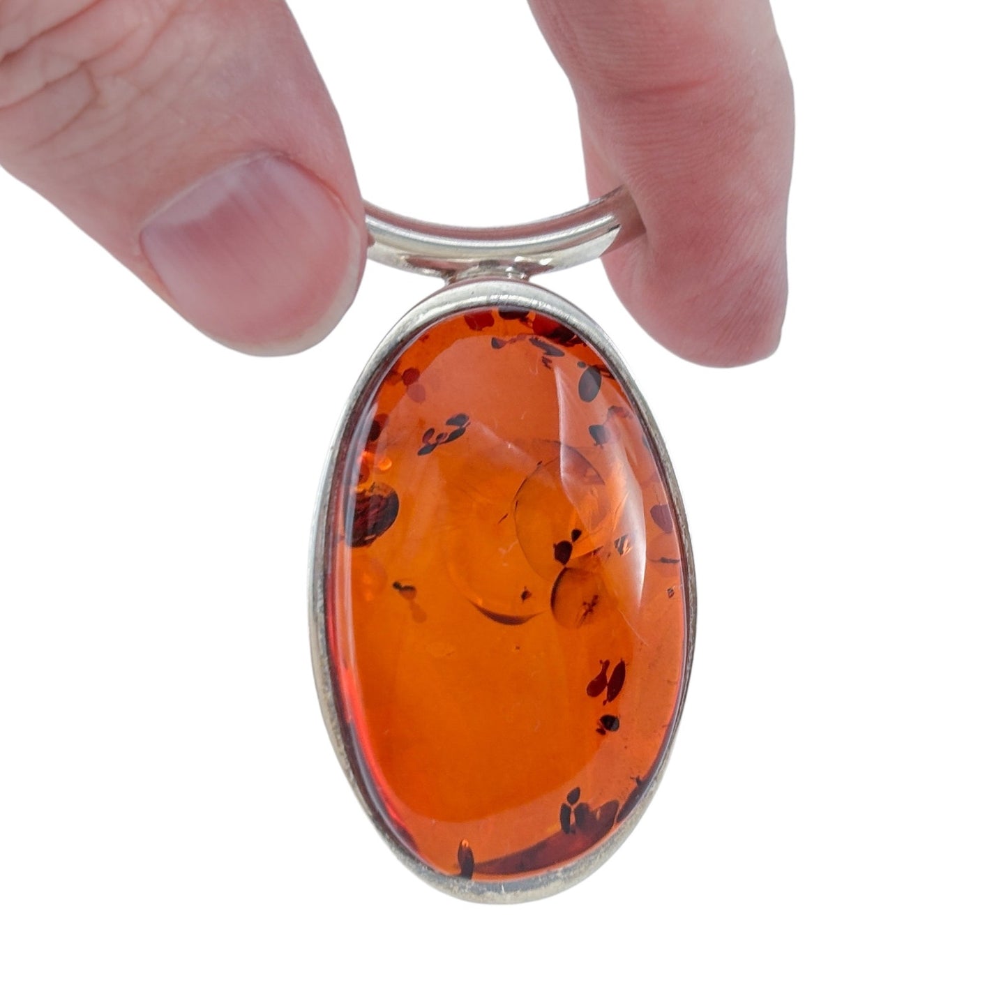 Vintage Sterling Silver 925 Amber Oval Pendant