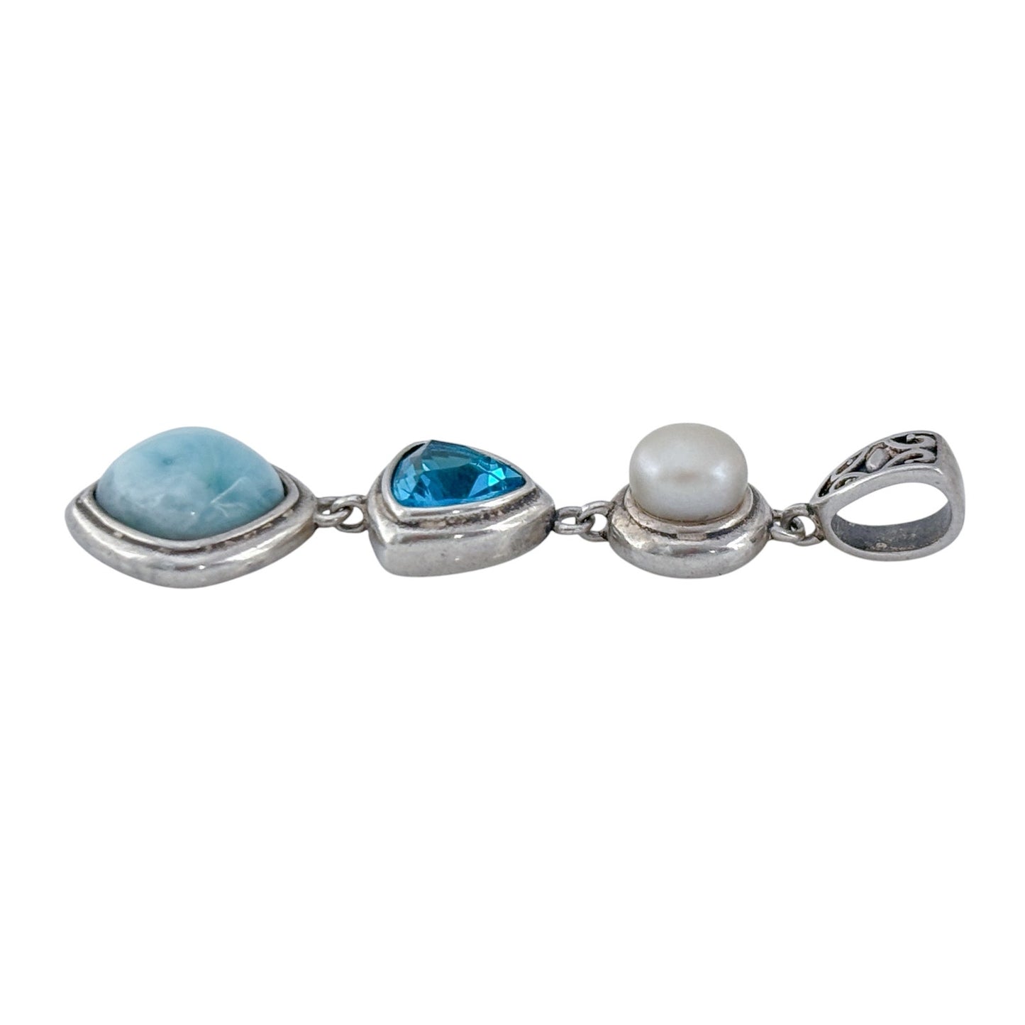 Vintage Sterling Silver 925 Pearl Larimar Cubic Zirconia Pendant