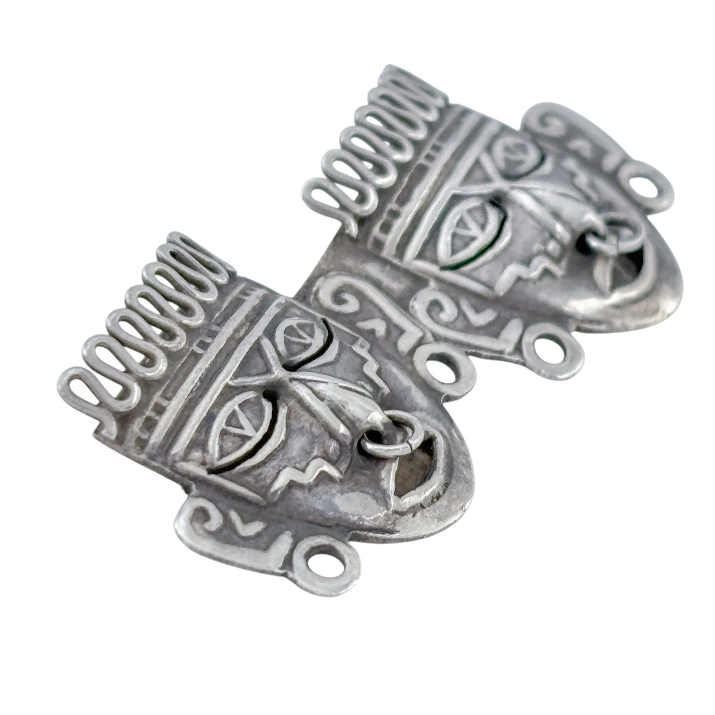 Vintage Sterling Silver 925 Mexico Dual Aztec Mask Brooch