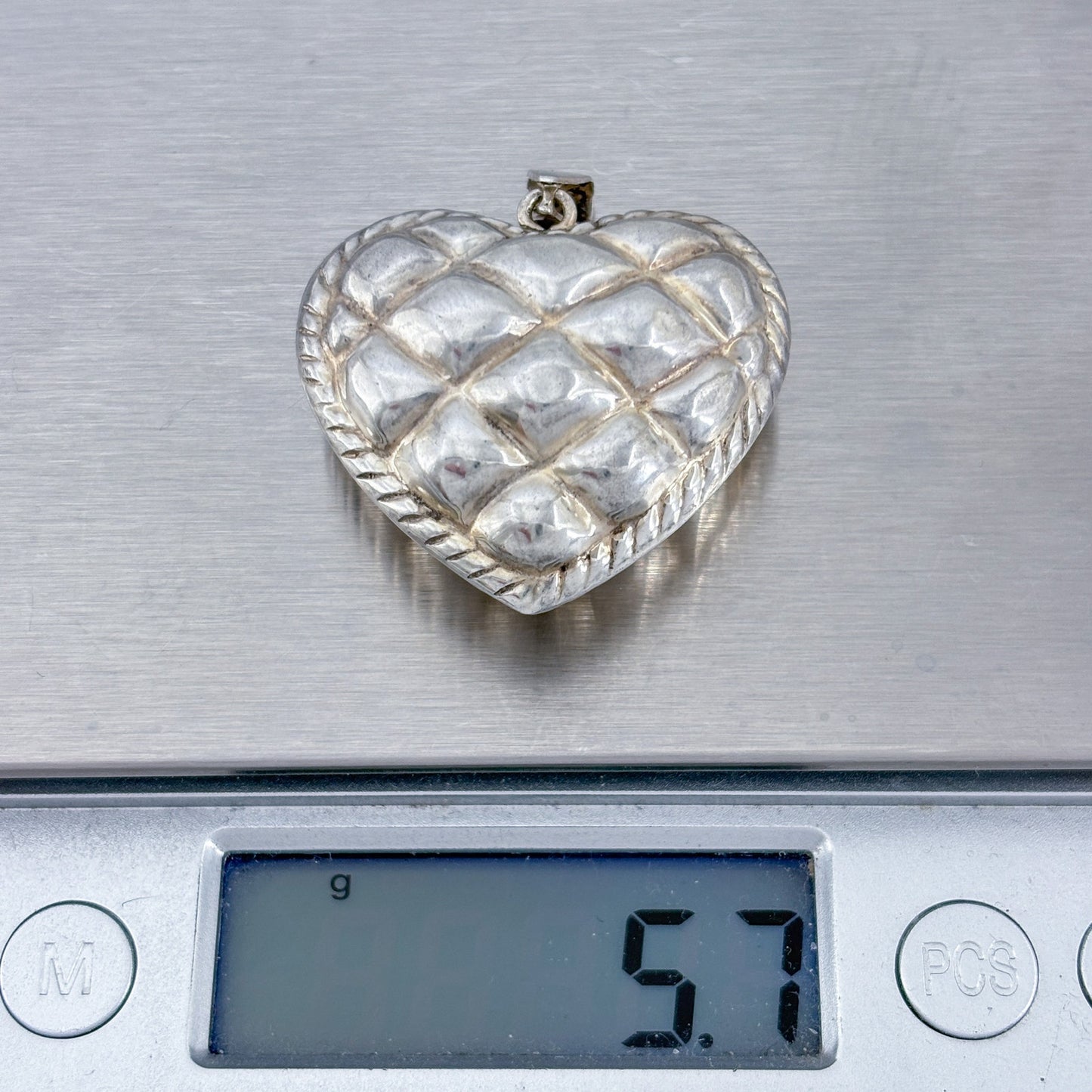 Vintage Sterling Silver 925 Puffed Quilted Heart Pendant
