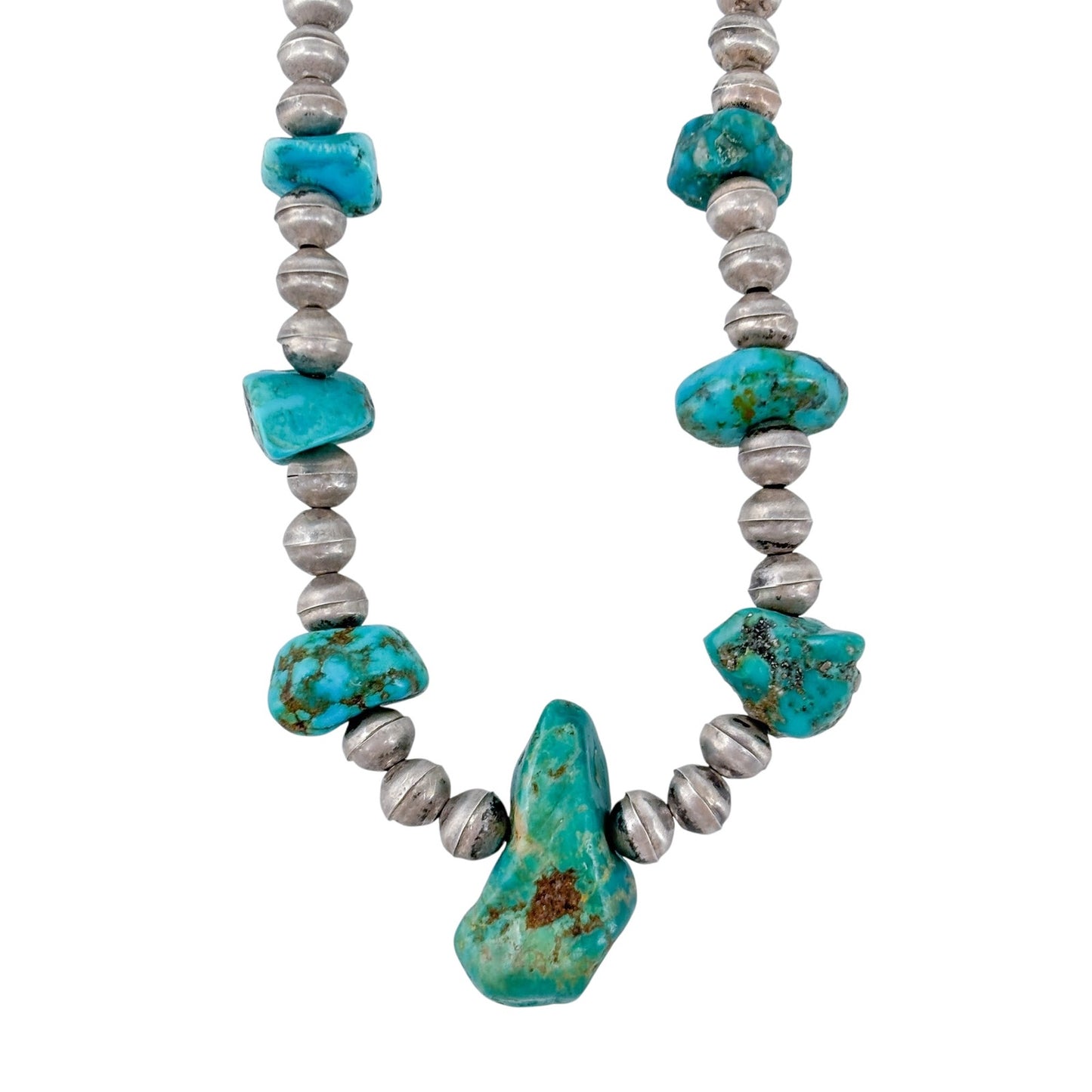 Southwest Sterling Silver 925 Navajo Pearl Turquoise Nugget Necklace 19"