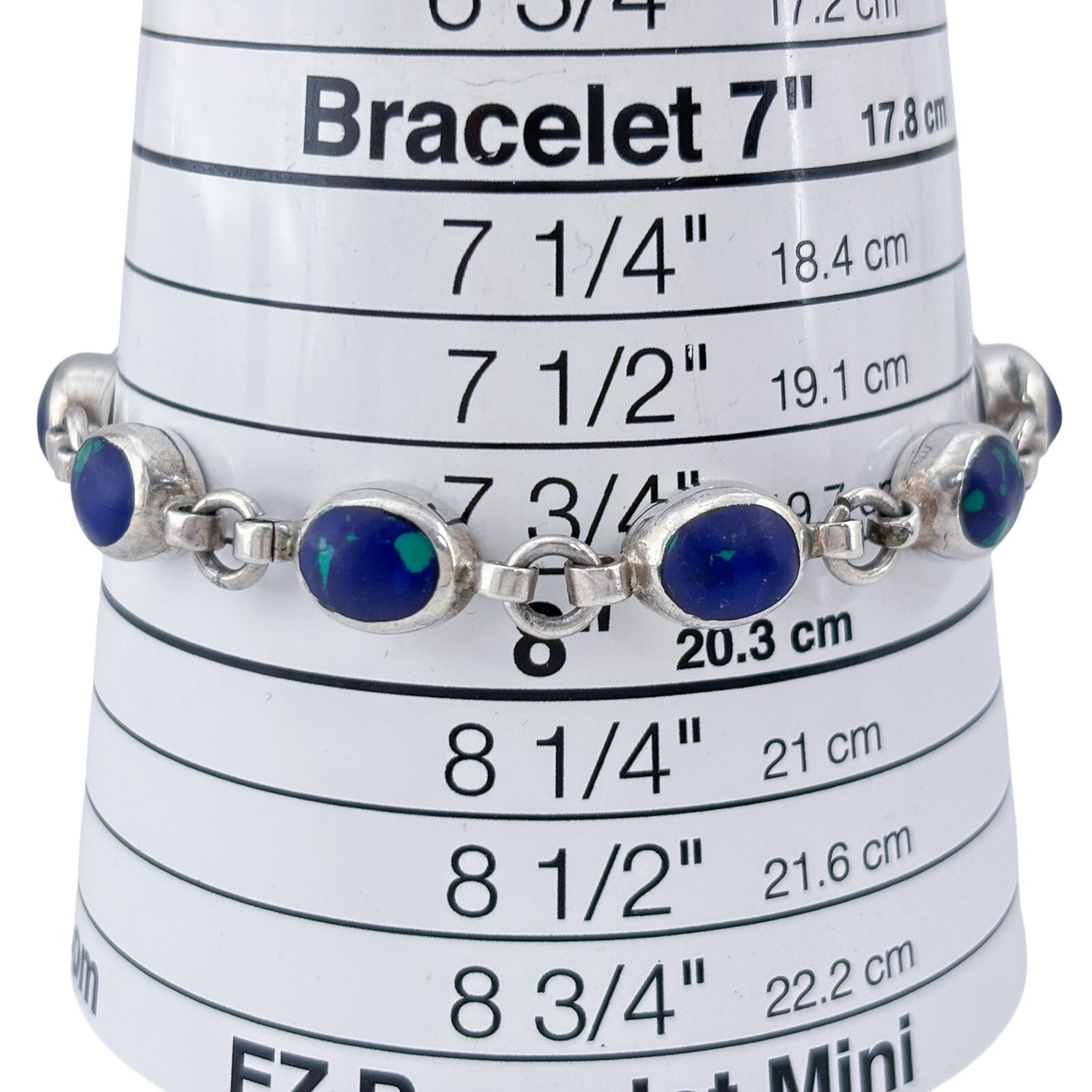 Vintage Sterling Silver 925 Azurite Link Bracelet 8"