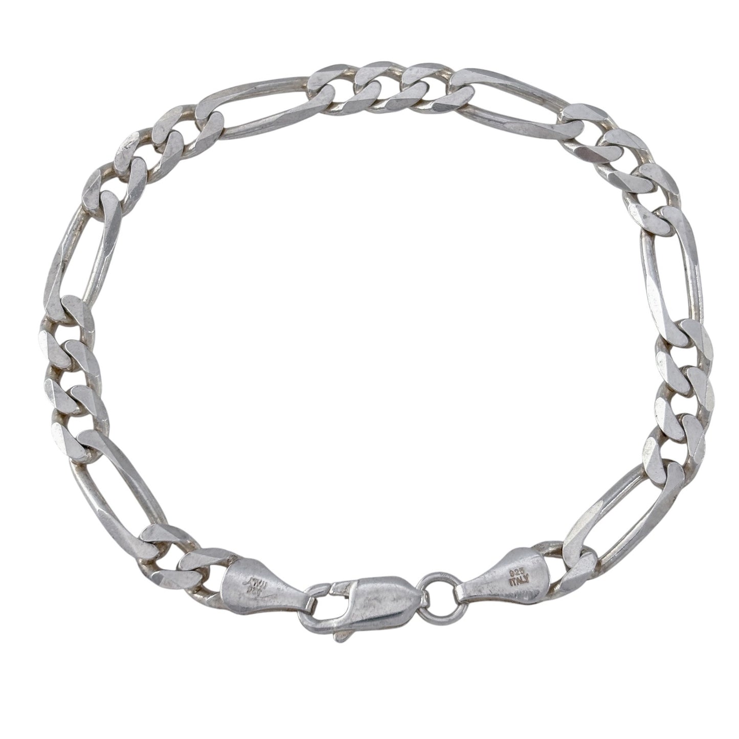 Vintage Italy Sterling Silver 925 Figaro Chain Bracelet 6.75"