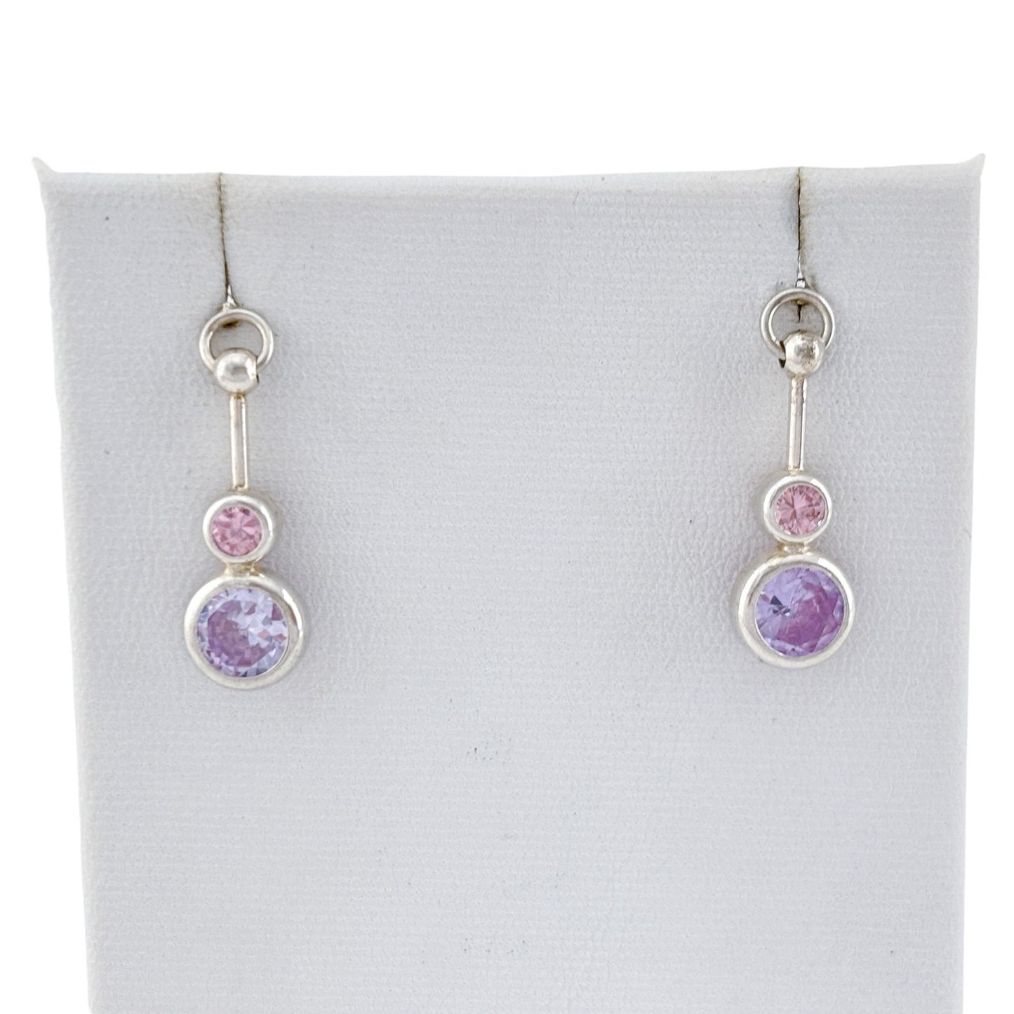 Vintage Sterling Silver 925 Purple Pink Crystal Dangle Earrings