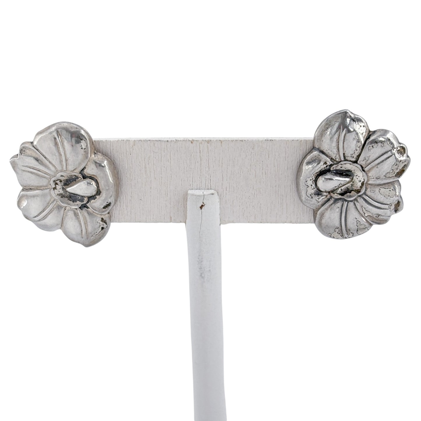 Vintage Sterling Silver 925 Flower Screwback Earrings