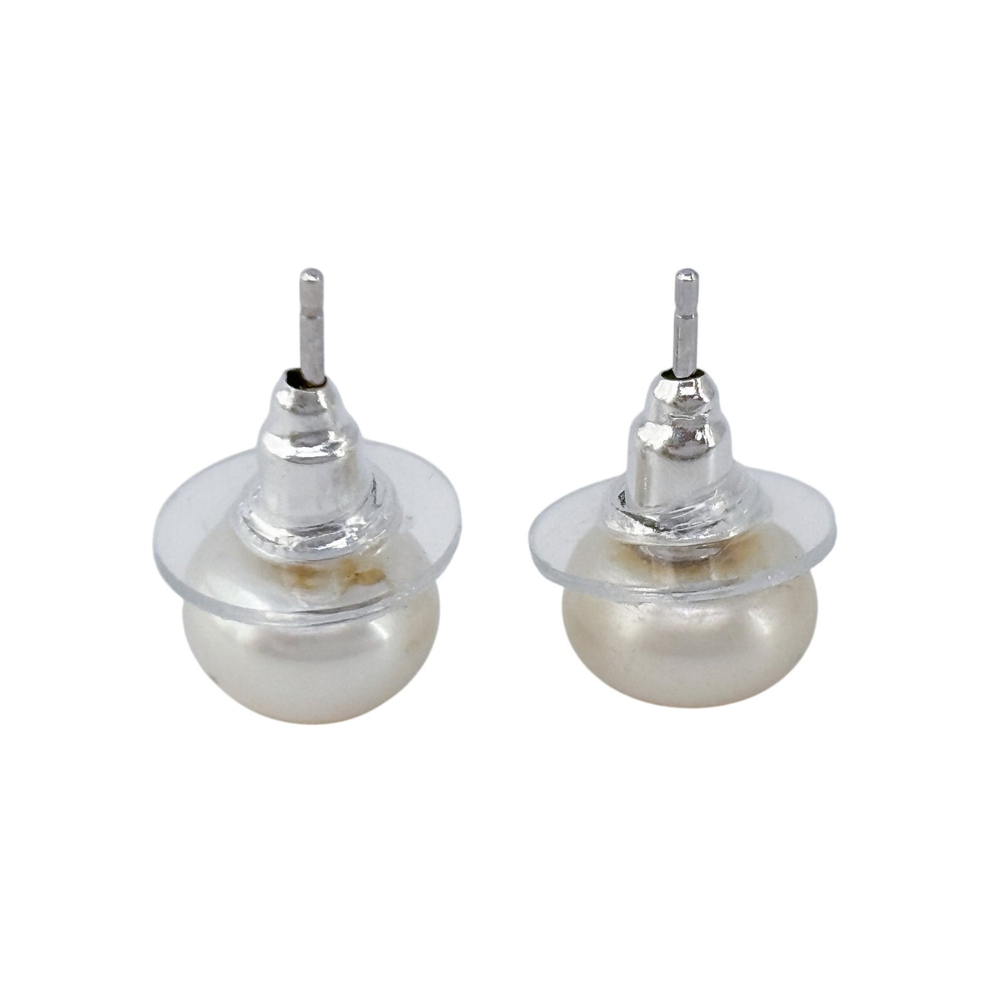 Vintage Sterling Silver 925 Large 8.6mm Pearl Stud Earrings