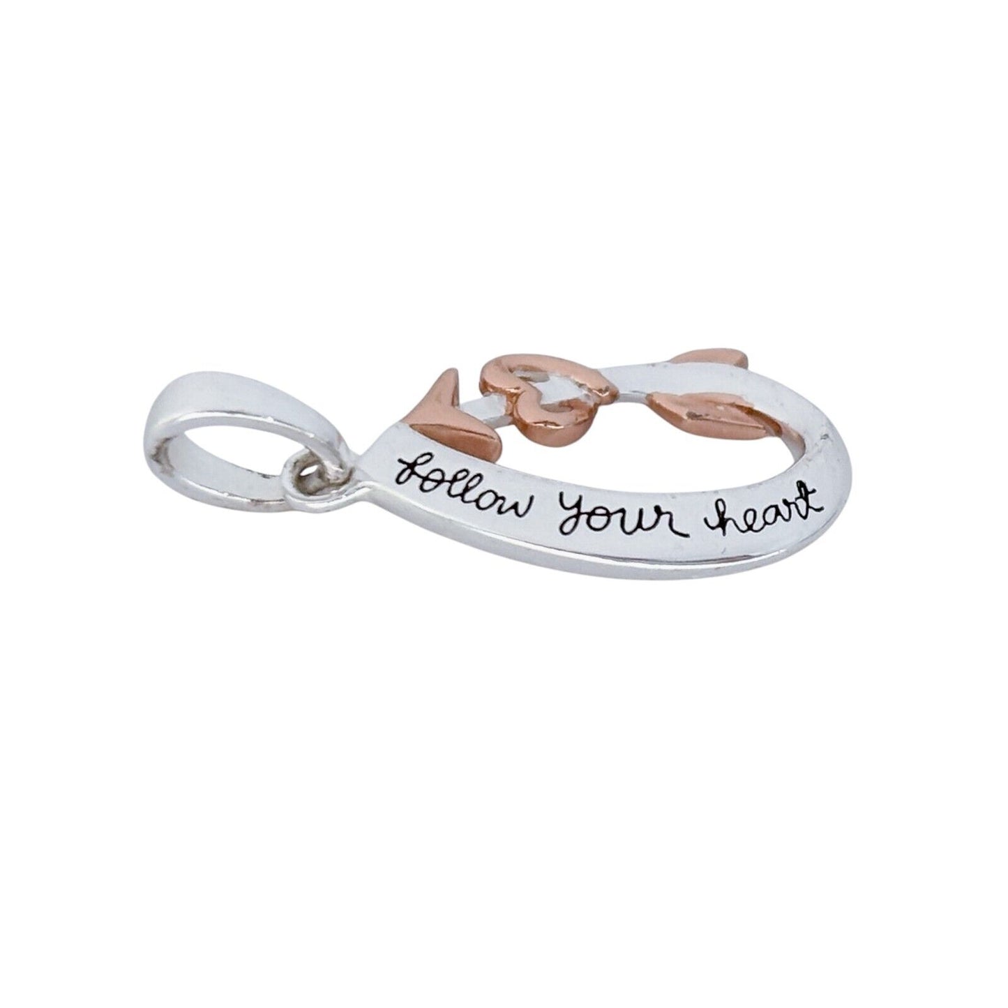 Vintage Sterling Silver 925 Rose Gold Accent "Follow Your Heart" Pendant