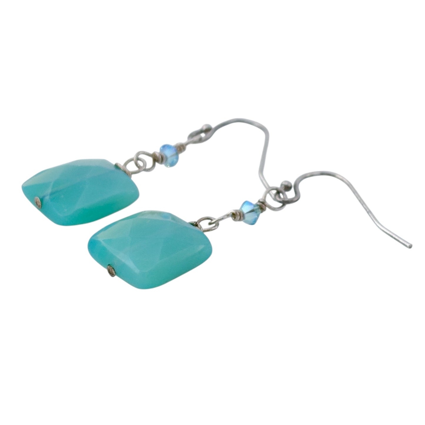 Vintage Sterling Silver 925 Crystal & Glass Square Bead Dangle Earrings