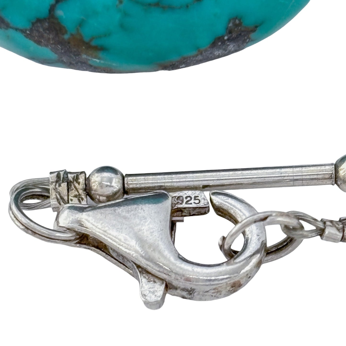 Vintage Sterling Liquid Silver 925 Turquoise Pendant Necklace 15"