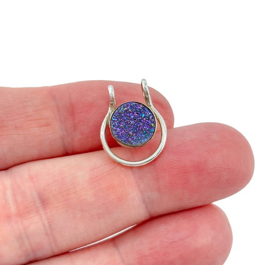 Vintage Sterling Silver 925 Purple Druzy Quartz Pendant