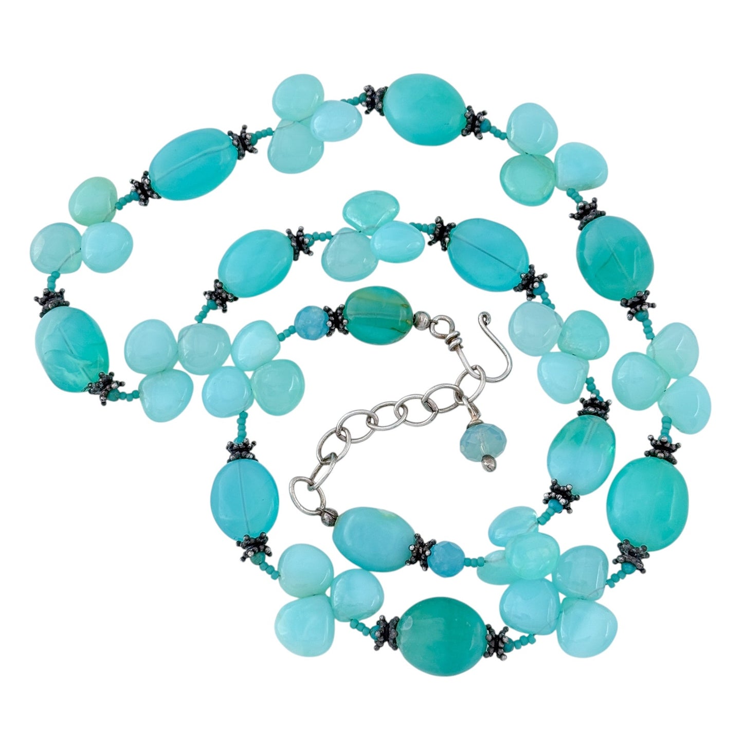 Vintage Sterling Silver 925 Chalcedony Bead Necklace 20-22"