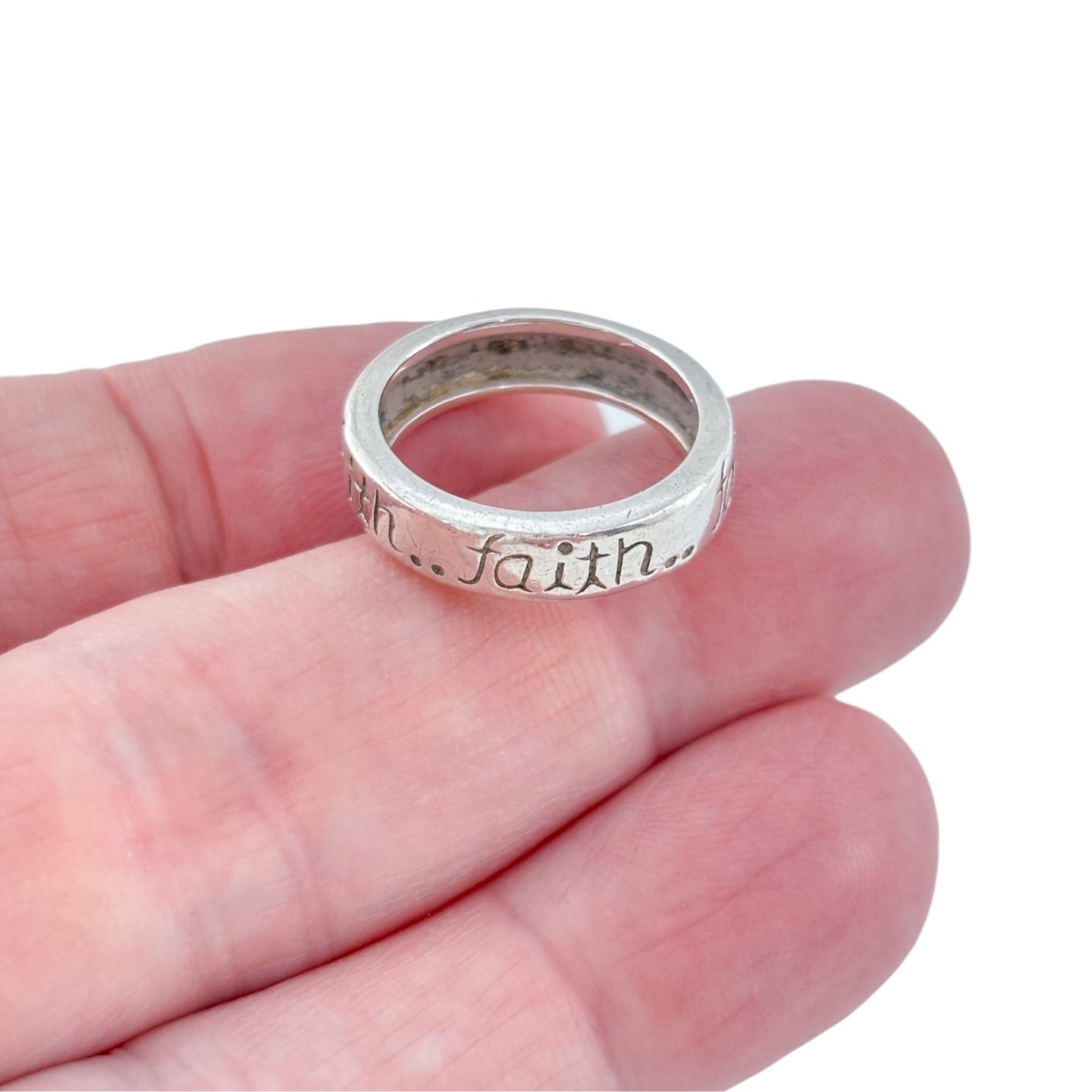 Vintage Sterling Silver 925 Faith Band Ring Size 7