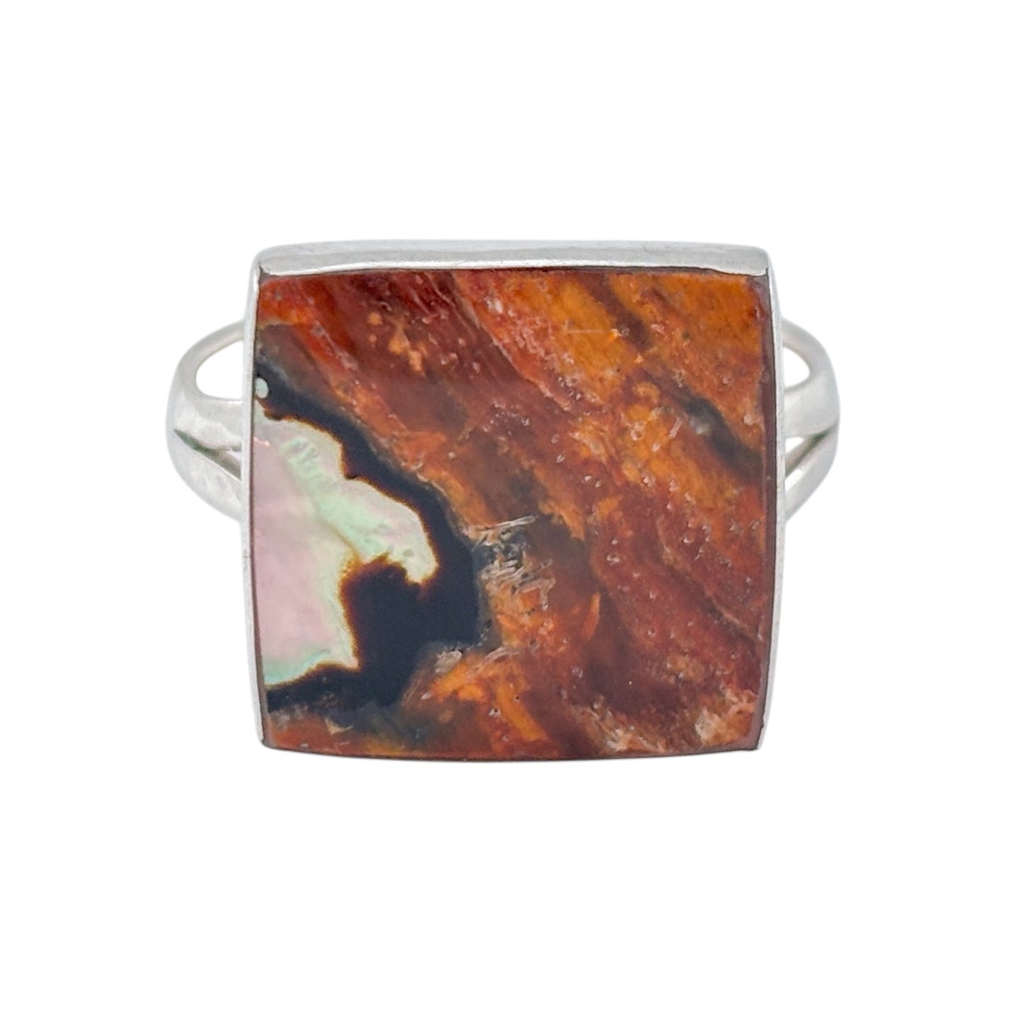 Vintage Sterling Silver 925 Rectangular Abalone Band Ring Size 8