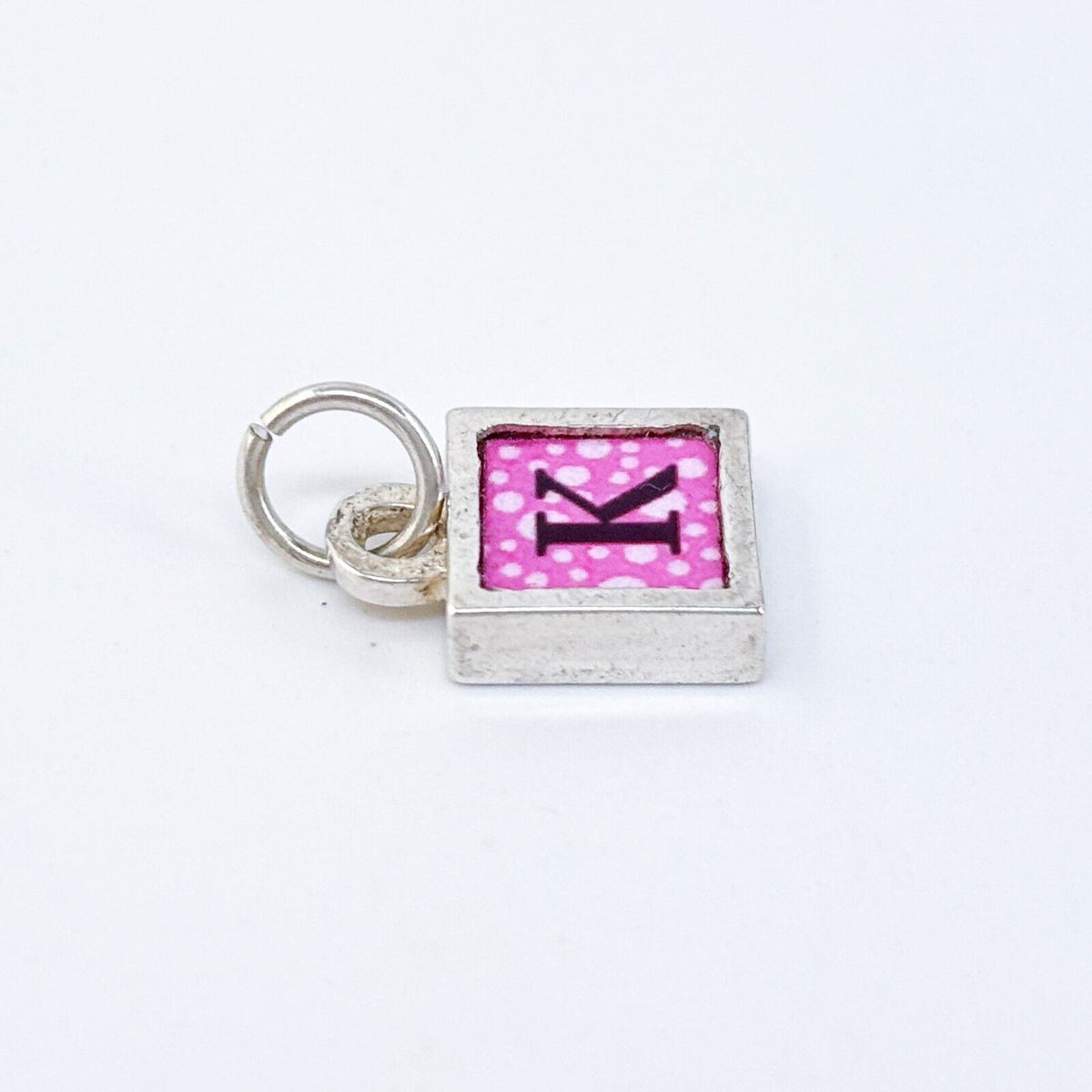 Vintage Sterling Silver 925 Pink Reversible Initial "K" Charm Pendant