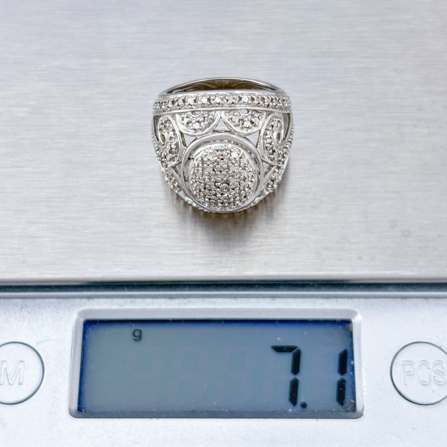 Vintage Sterling Silver 925 Diamond Chip Oval Ring Size 5