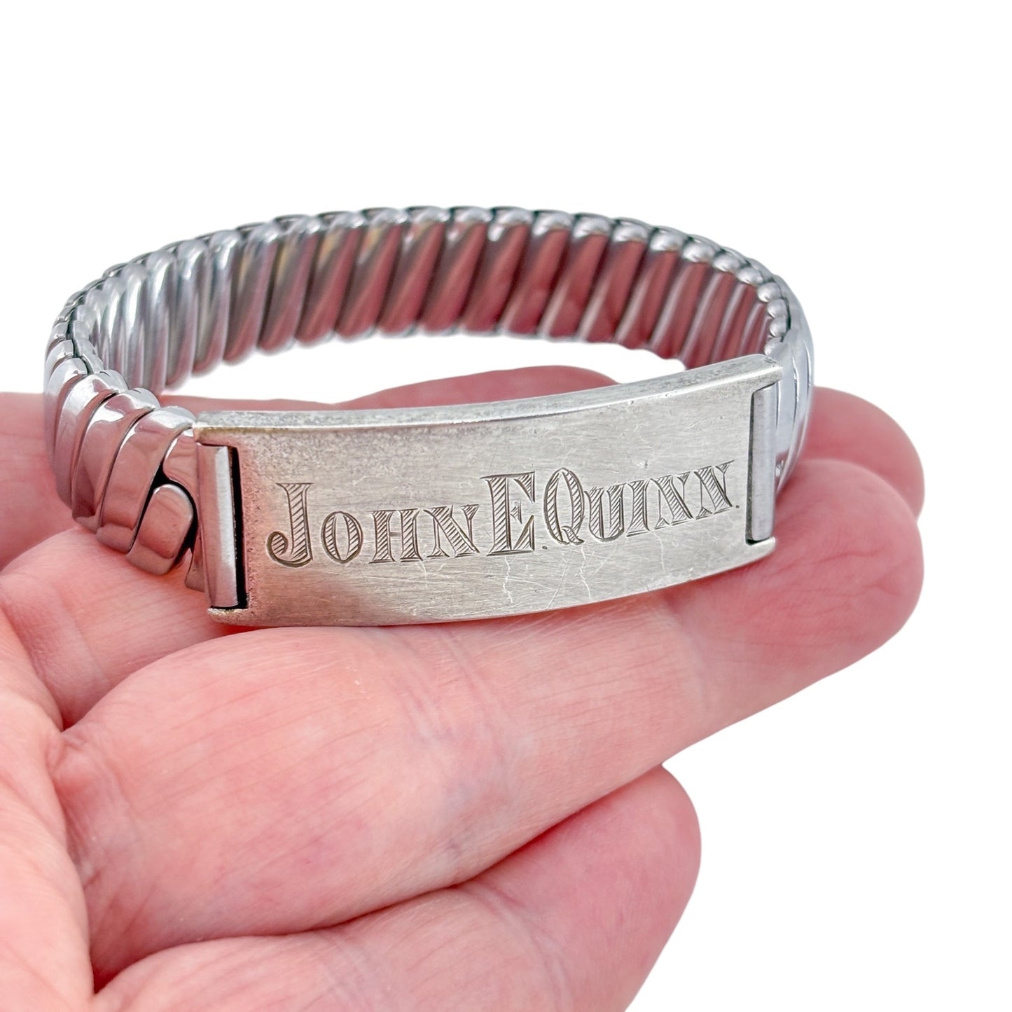 Vintage Silver-Plated Flex-Let 6.5 inch ID Bracelet “John E Quinn”