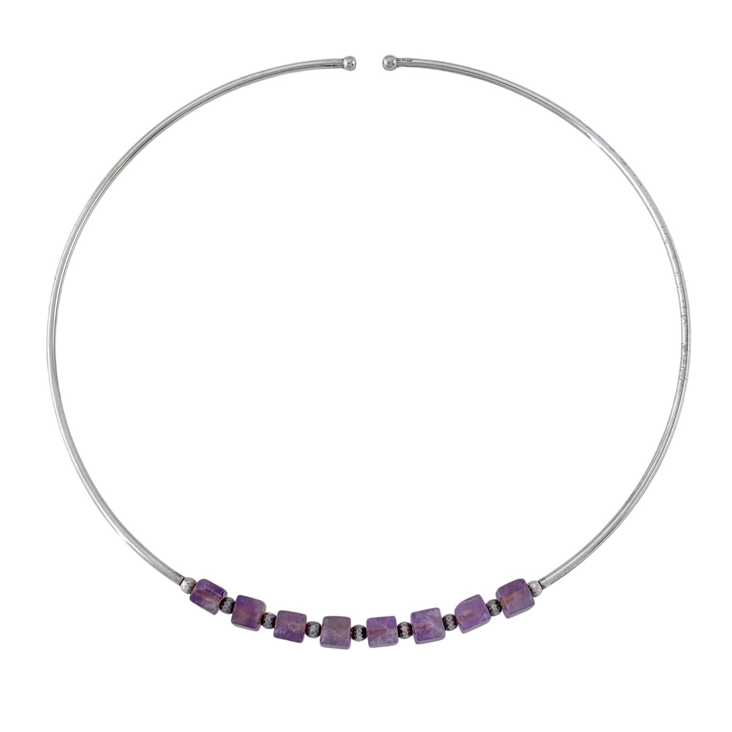 Vintage Sterling Silver Amethyst Bead Choker Necklace 15"