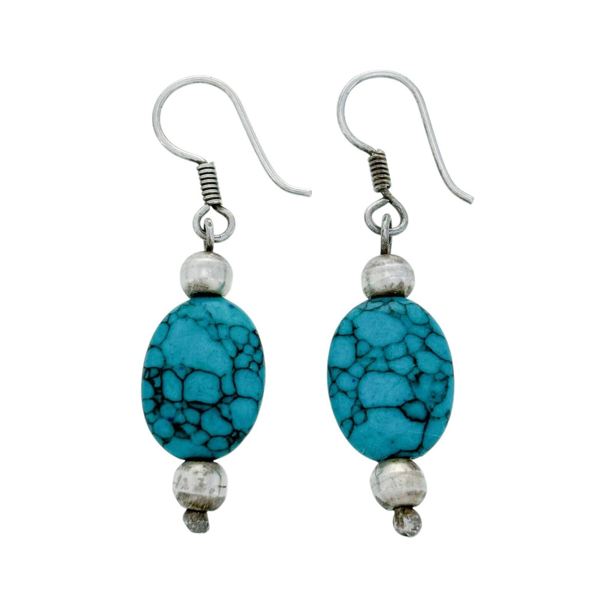 Vintage Silver-Tone Synthetic Turquoise Dangle Earrings