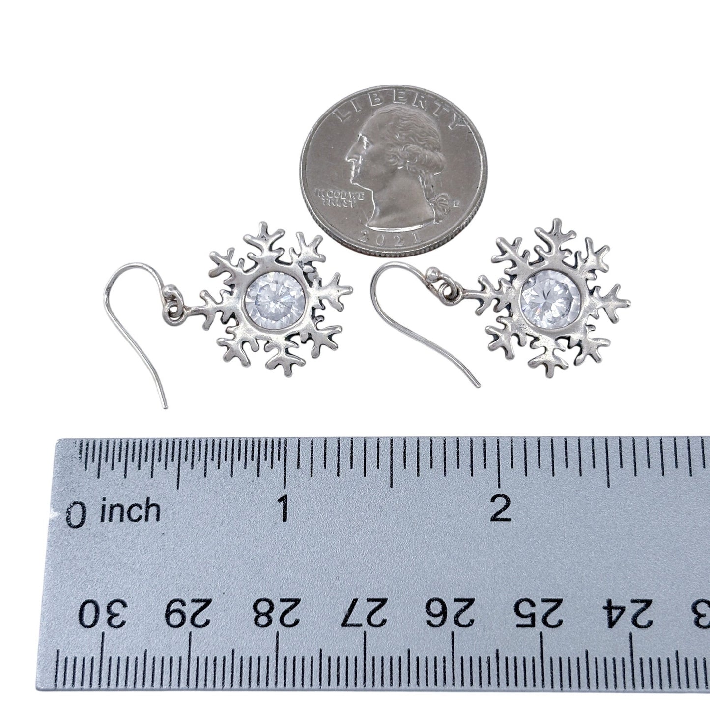 Estate Sterling Silver 925 Snowflake Cubic Zirconia Earrings