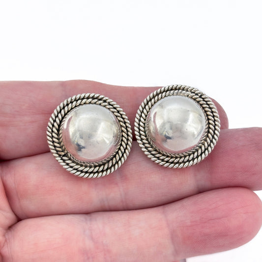 Vintage Sterling Silver 925 Domed Rope Clip On Earrings