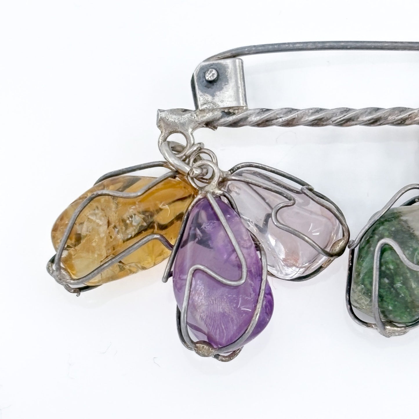 Vintage Sterling Silver 925 Multi Gemstone Bar Brooch